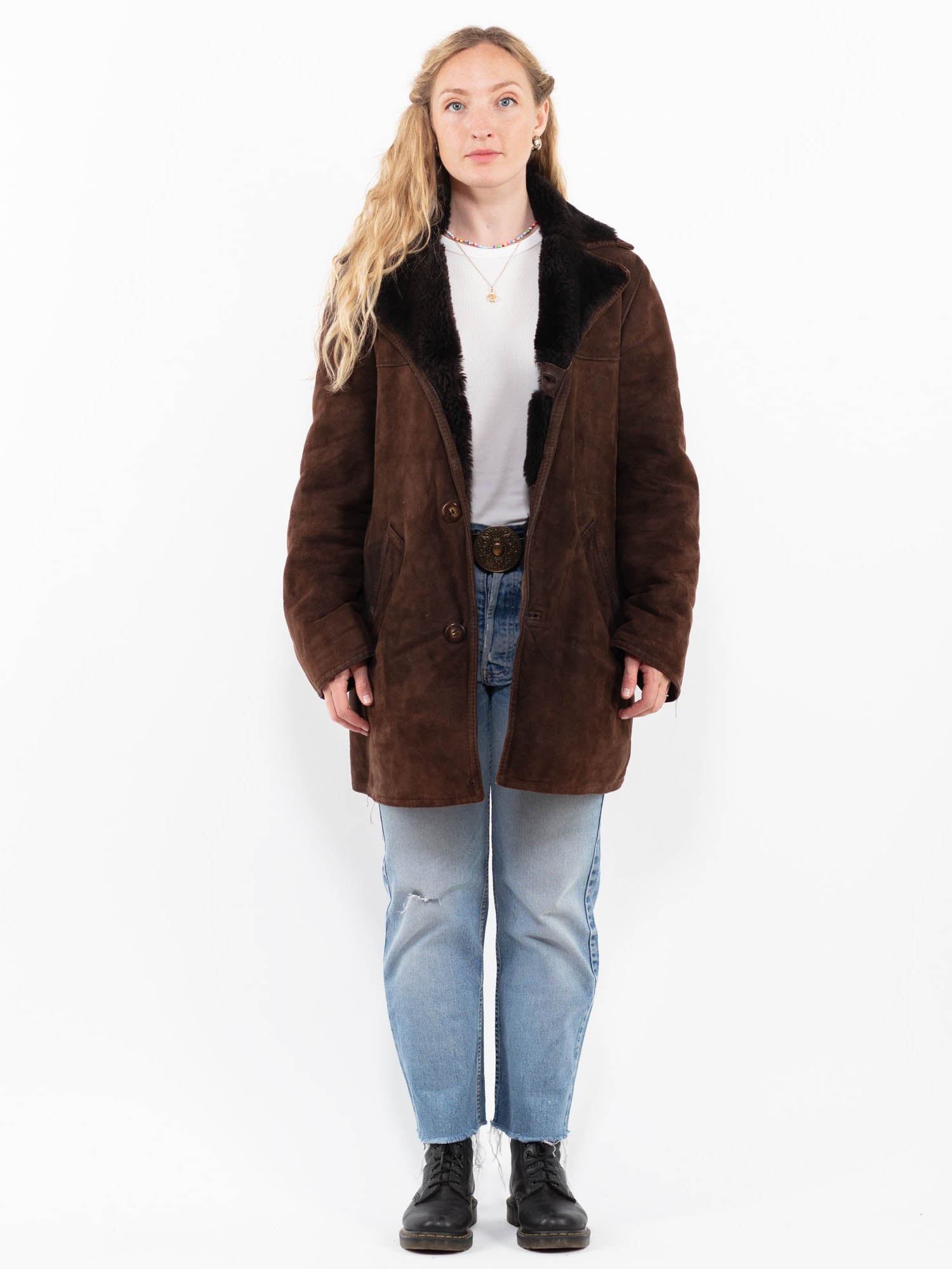 Vintage 80's Unisex Sheepskin Coat in Brown by Northern Grip