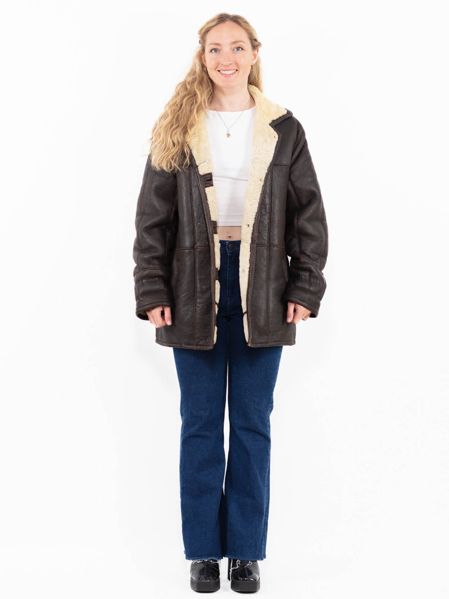 Vintage 90's Women Sheepskin Coat in Brown by Northern Grip