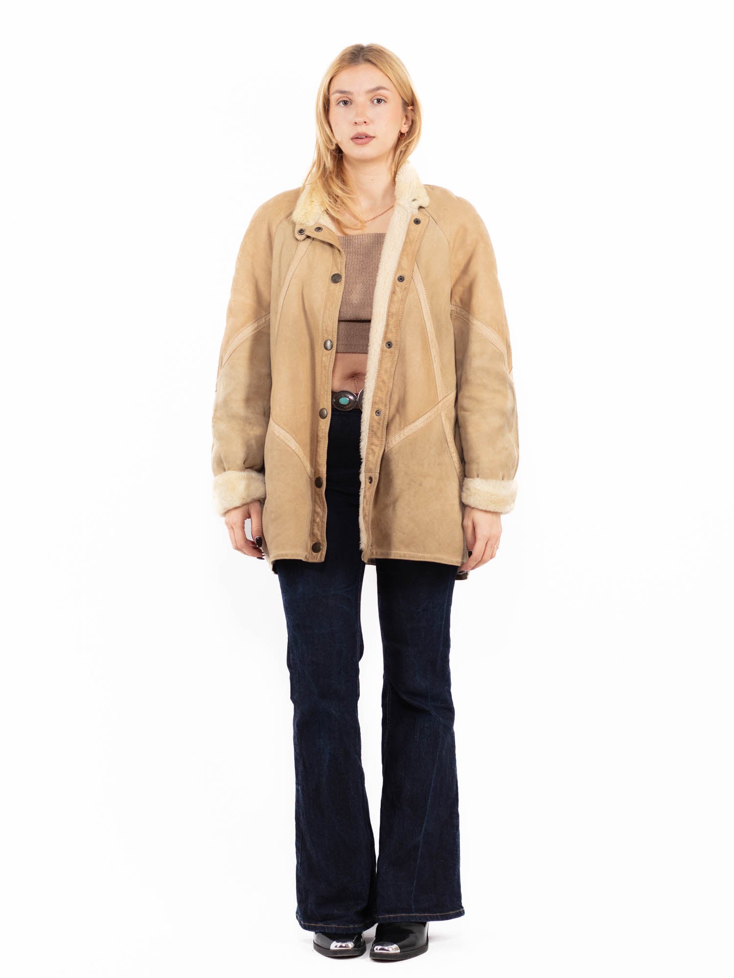 Vintage 80's Women Sheepskin Coat in Beige by Northern Grip