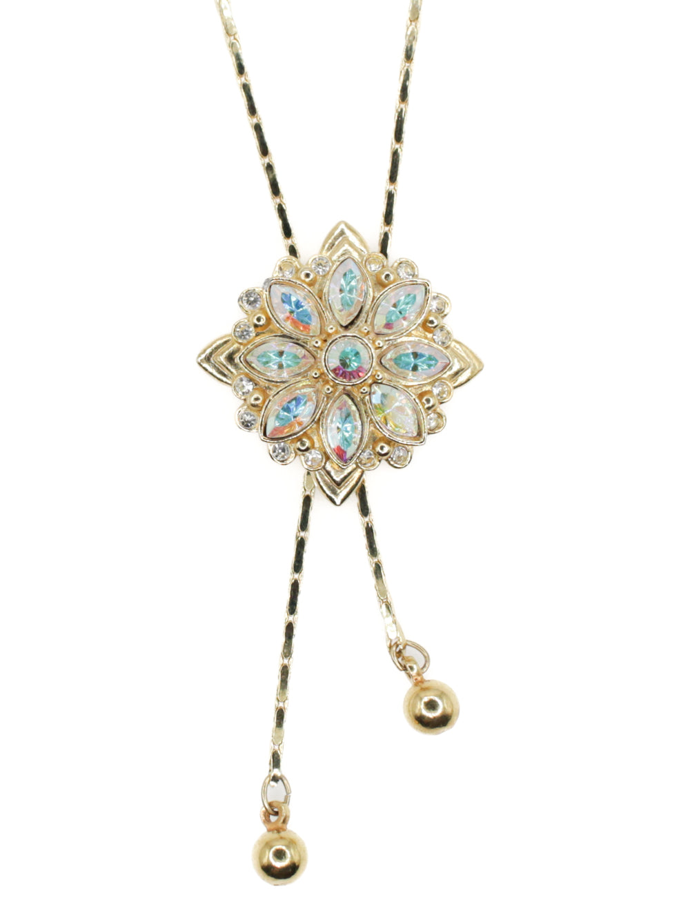 Vintage 1960s Gold Tone Rhinestone Lariat Necklace by Northern Grip