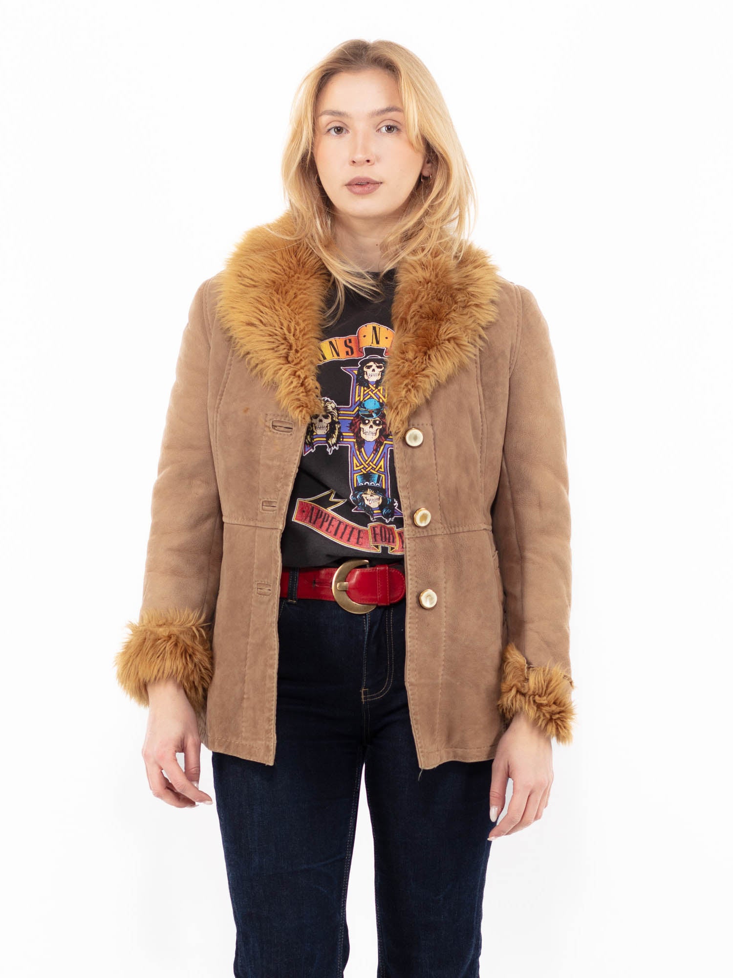 Vintage 70's Women Sheepskin Jacket in Beige by Northern Grip