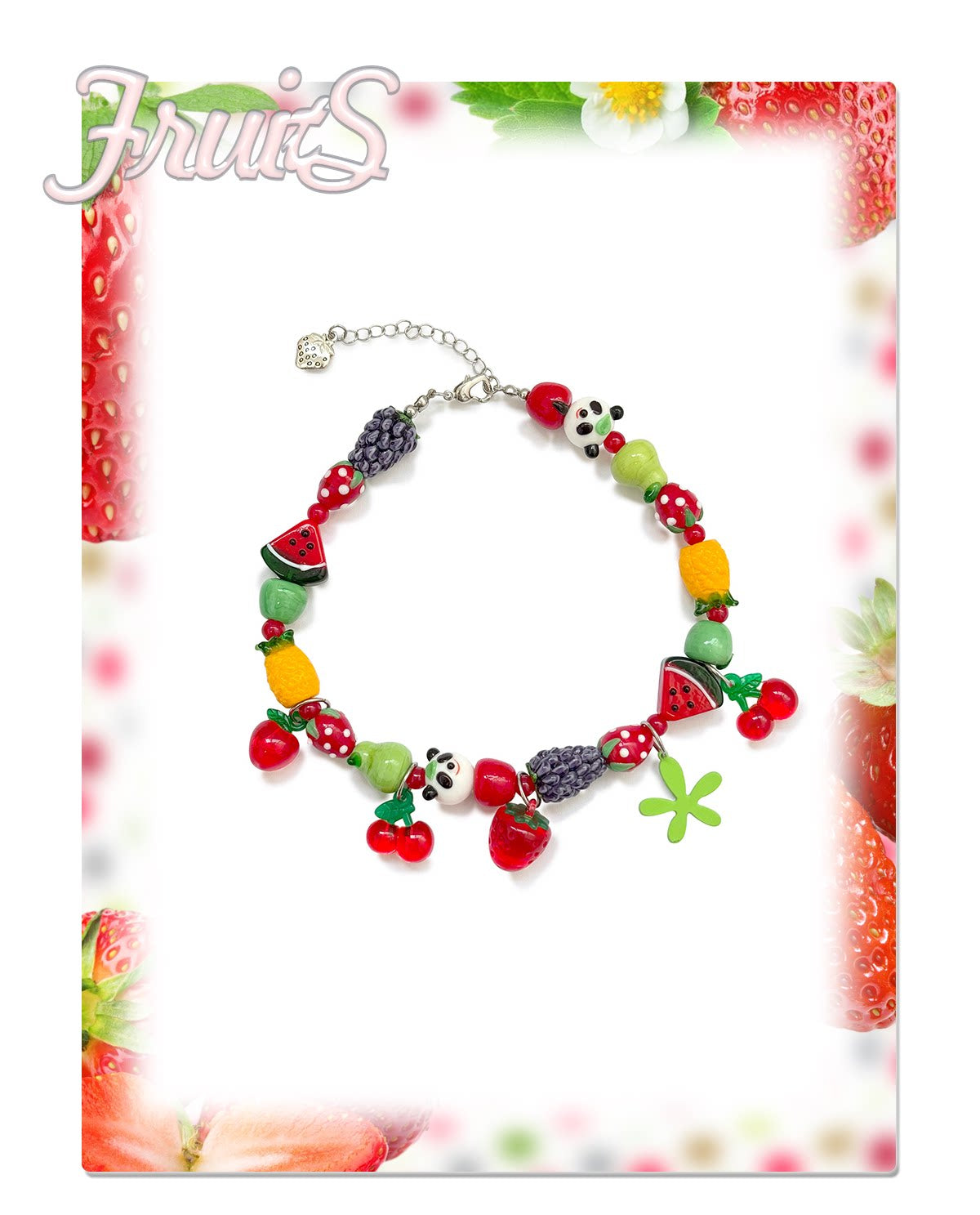 Fruit Panda Beaded Necklace | Kawaii Colorful Japanese Accessories by Land Decora