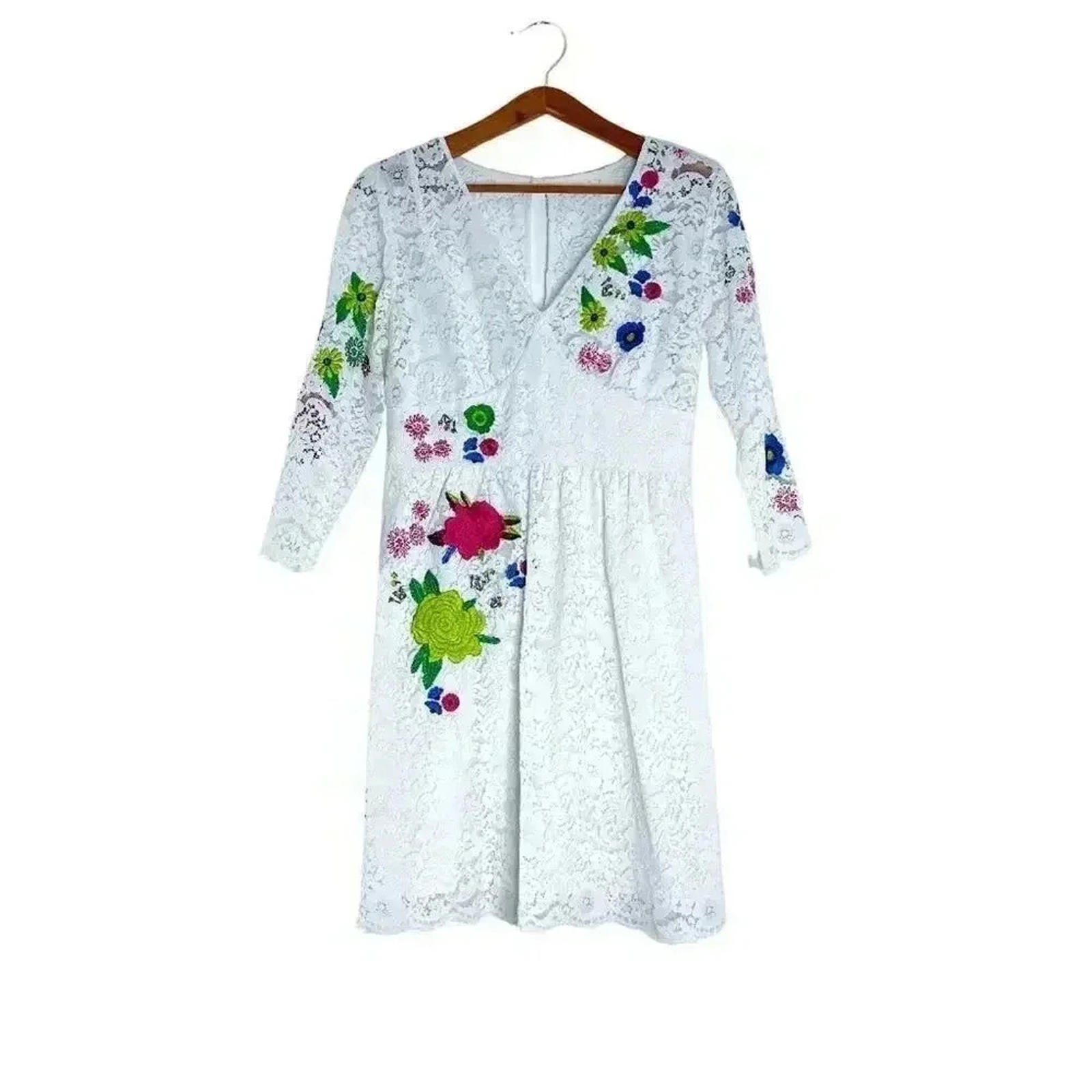 Anthropologie Tracy Reese White Lace Floral Embroidered Dress Women's by Hot Girl Secondhand