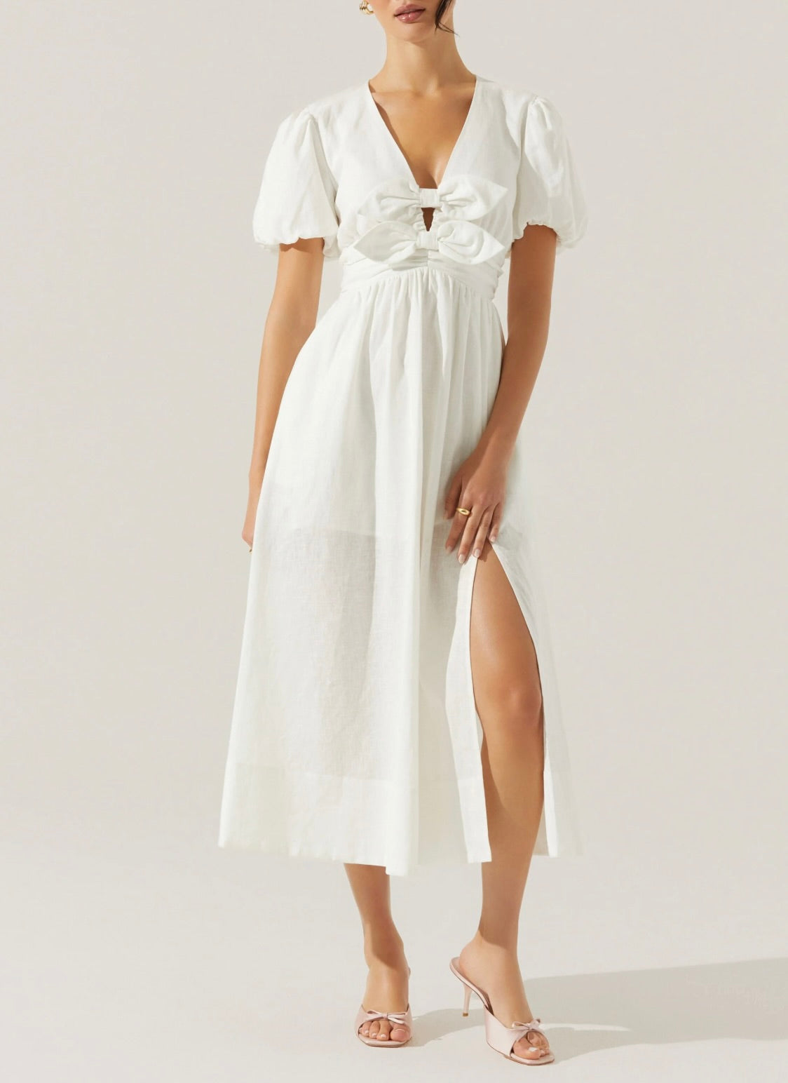 Citrine Linen Bow Front Midi Dress by Sierra Deene