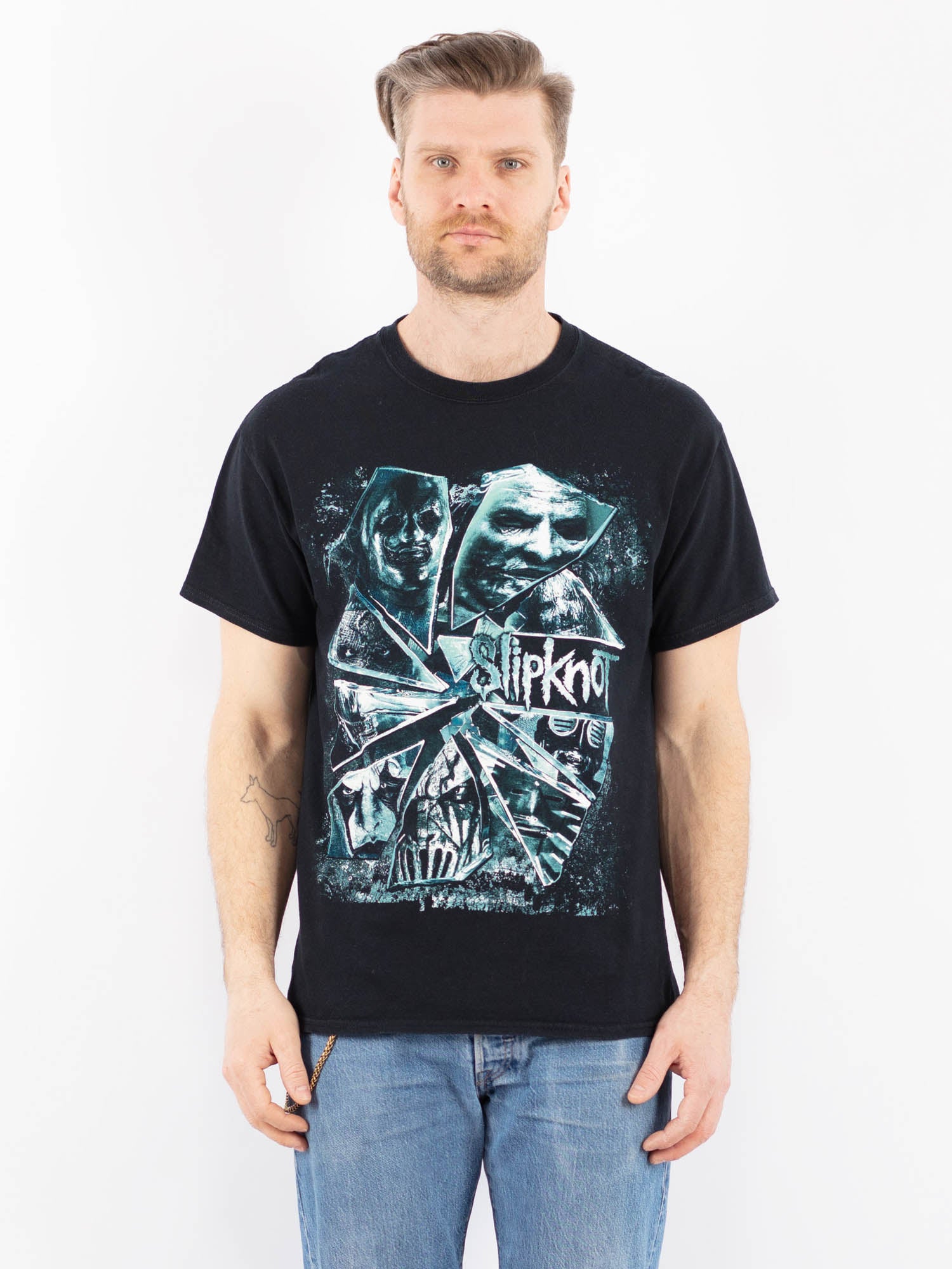 Vintage 00's Men Slipknot Print T-Shirt in Dark Blue by Northern Grip
