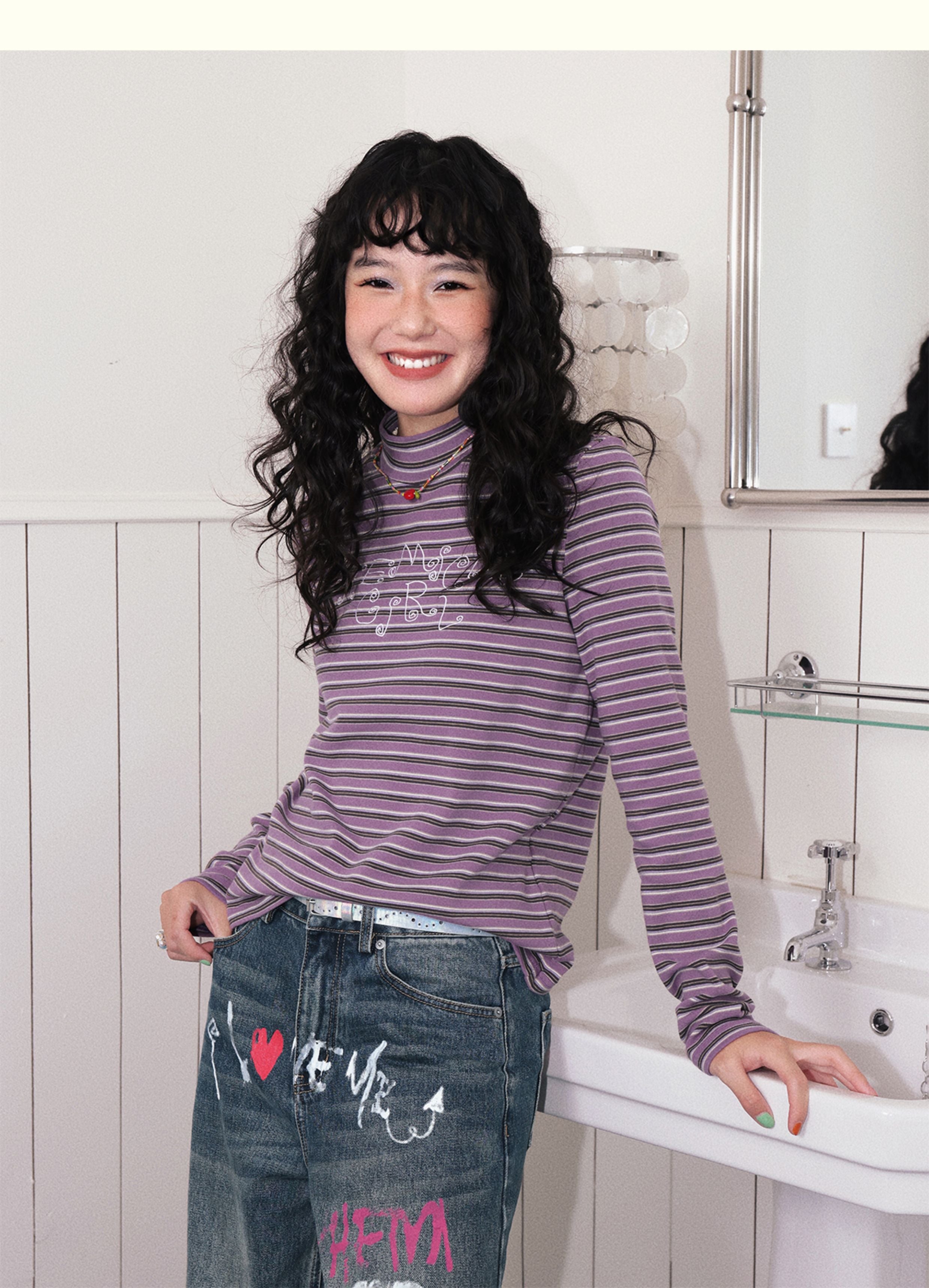 Vintage Striped Embroidered Long Sleeve T-Shirt - Chemical Girl by Land Decora