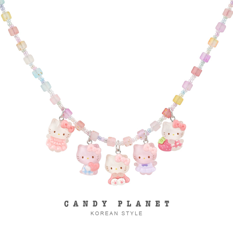 Decora Kei Kitty Cartoon Pendant Beaded Necklace - Candy Planet by Land Decora
