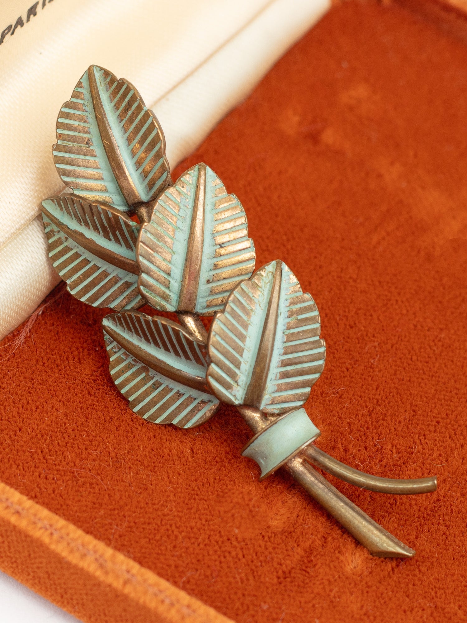 Vintage 50s Leaf Brooch with Pale Green Accents by Northern Grip