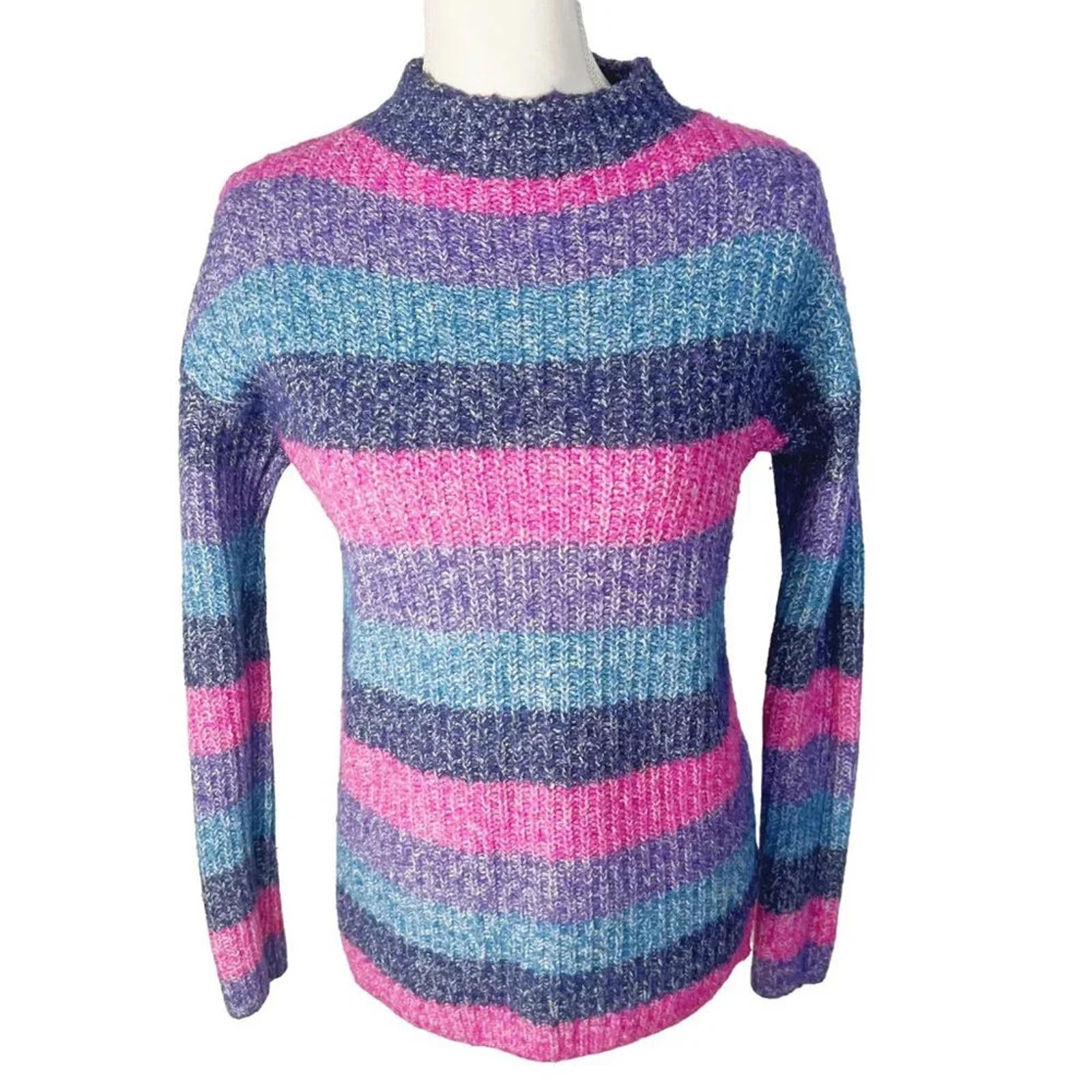 GAP Wool Blend Pink Purple and Blue Striped Sweater Mock Neck Women's by Hot Girl Secondhand