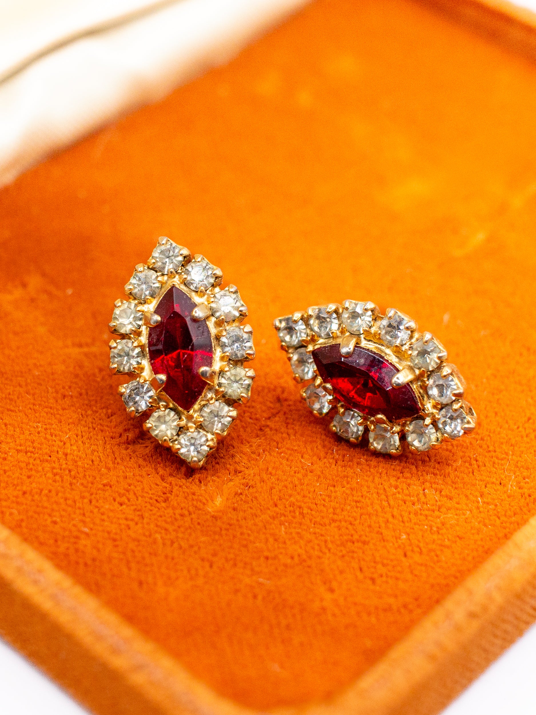 Vintage 80's Red Rhinestone Stud Earrings by Northern Grip