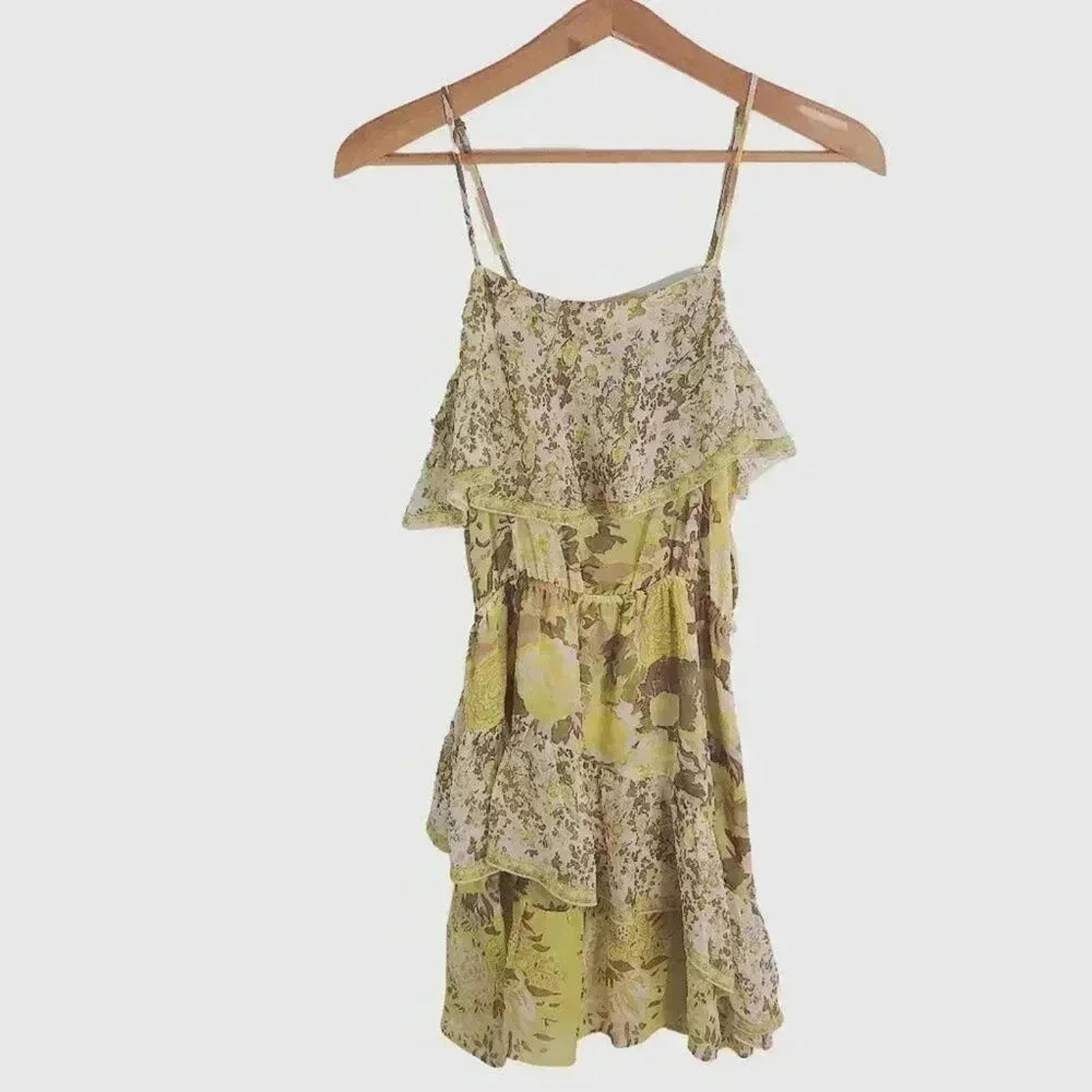 Joie Silk Yellow Floral Ruffled Dress Cottagecore Coquette Fairy Women by Hot Girl Secondhand