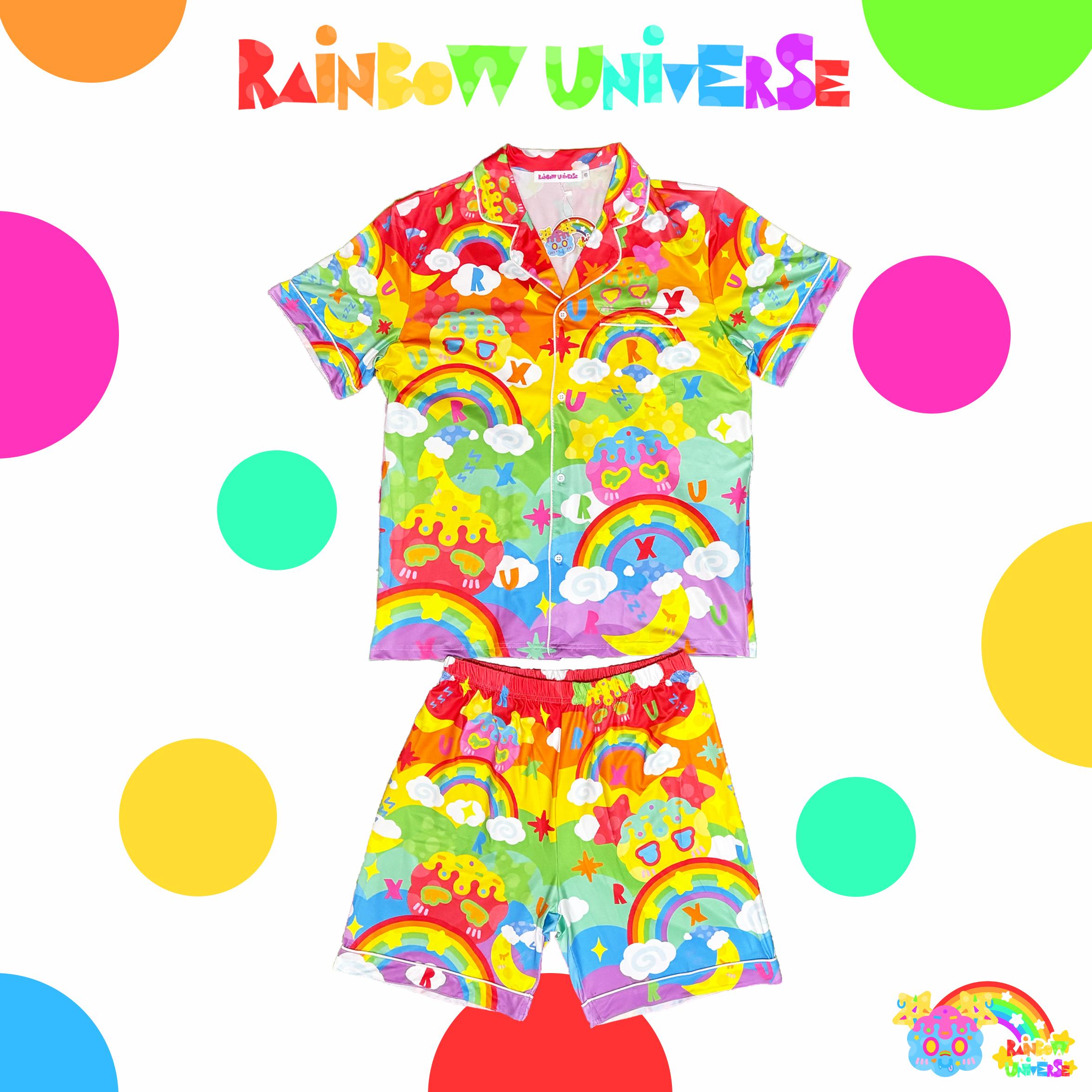 Rainbow Galaxy Rux Decora Kei Pastel Milk Silk Loungewear Pajama Set – Kawaii Y2K Home Outfit by Land Decora