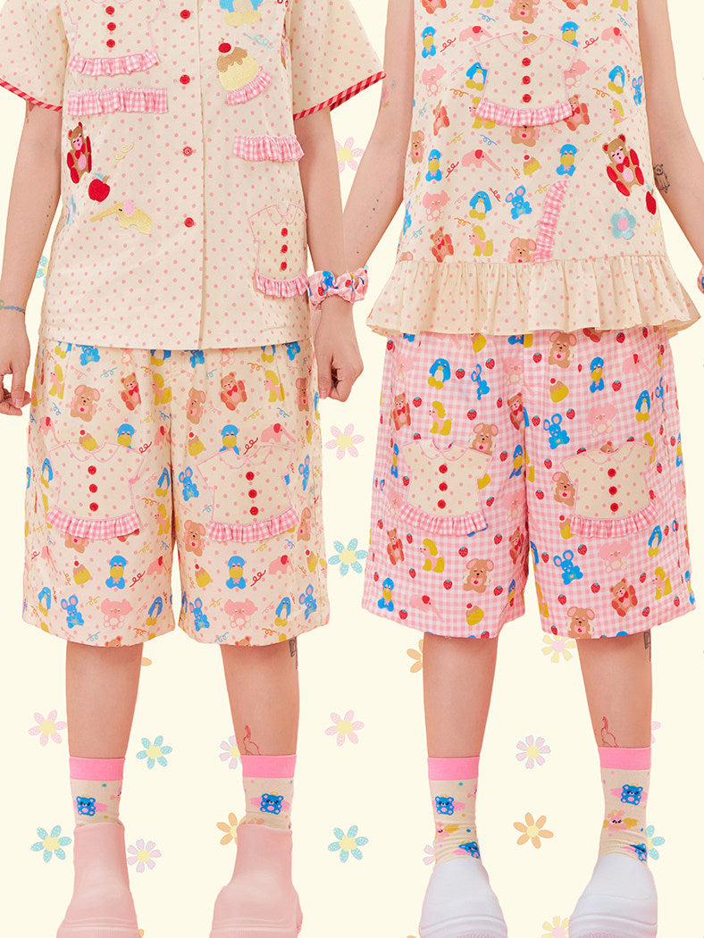 Cotton Bermuda Shorts Kawaii Loose Fit - NIKKOU by Land Decora