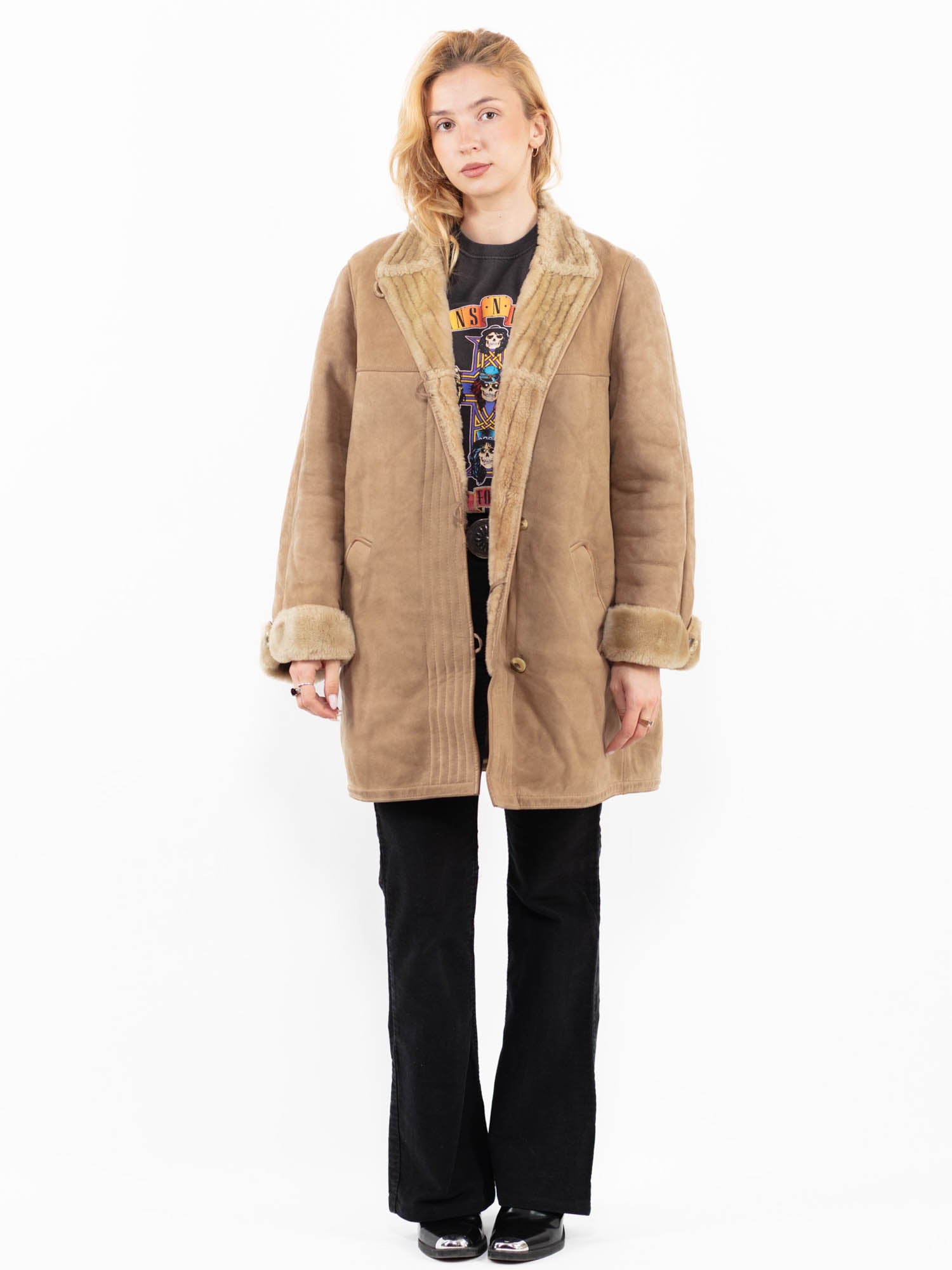 Vintage 80's Women Sheepskin Coat in Beige by Northern Grip