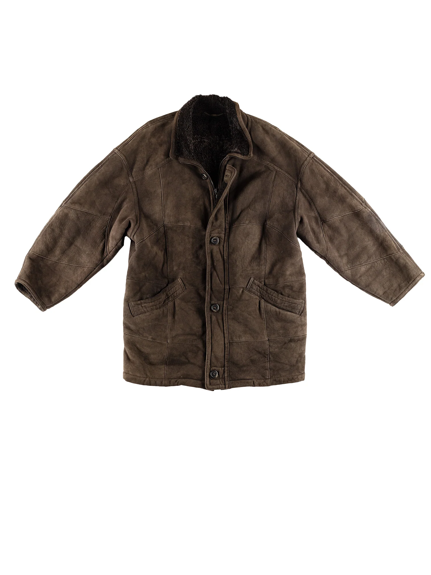 Vintage 80's Men Sheepskin Coat in Khaki by Northern Grip