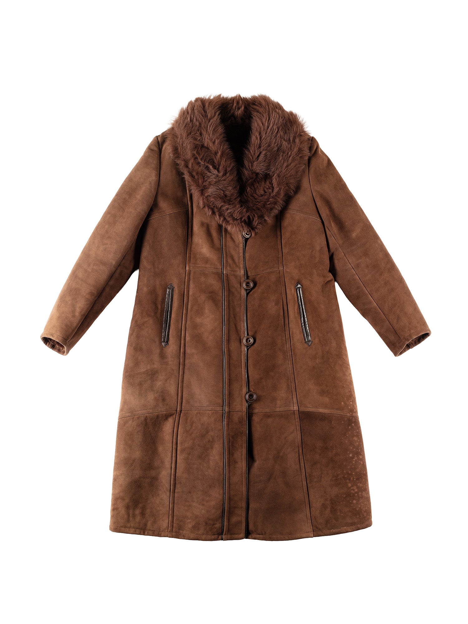 Vintage 80's Women Sheepskin Maxi Coat in Brown by Northern Grip