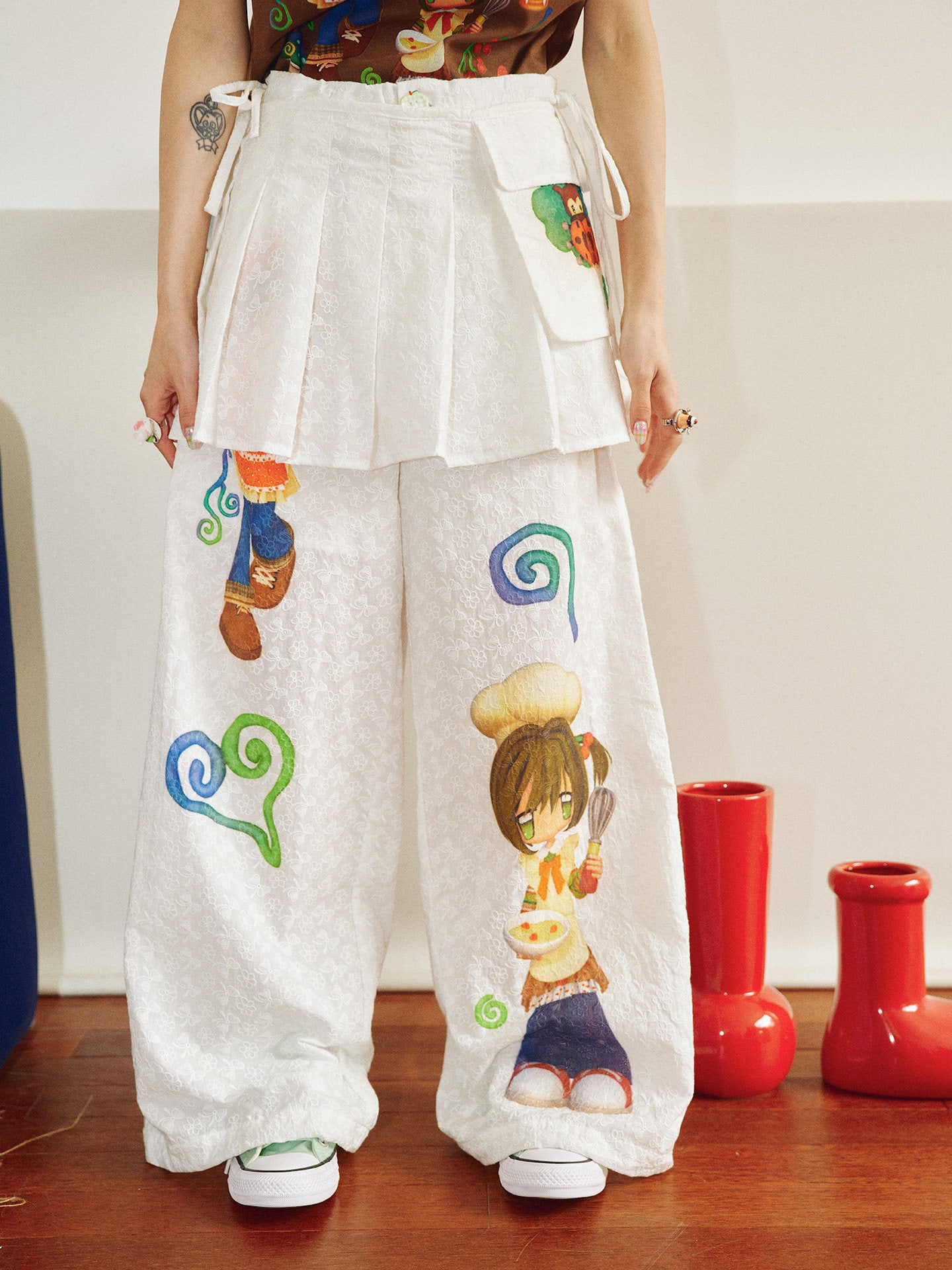 Embroidered Skirt Pants with Detachable Layer - Have a Meal by Land Decora