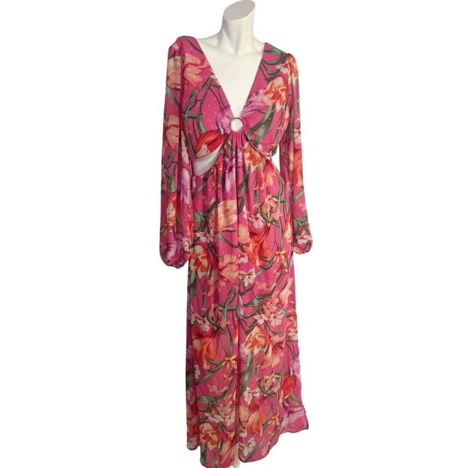 Siena Floral Swiss-Dot Maxi Dress Pink Tropical Floral Maxi Dress Size by Hot Girl Secondhand