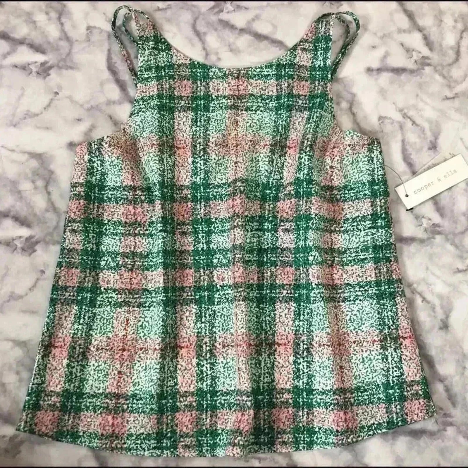 NWT Cooper and Ella Green Pink Plaid Tank Blouse Women's Size M by Hot Girl Secondhand