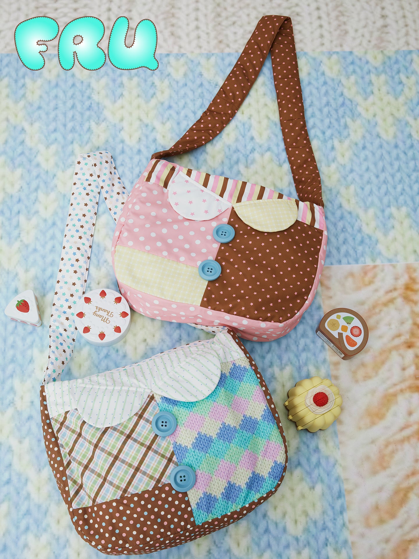 Kawaii Two-Tone Quilted Shoulder Bag - Large Capacity Crossbody Tote - frufru by Land Decora