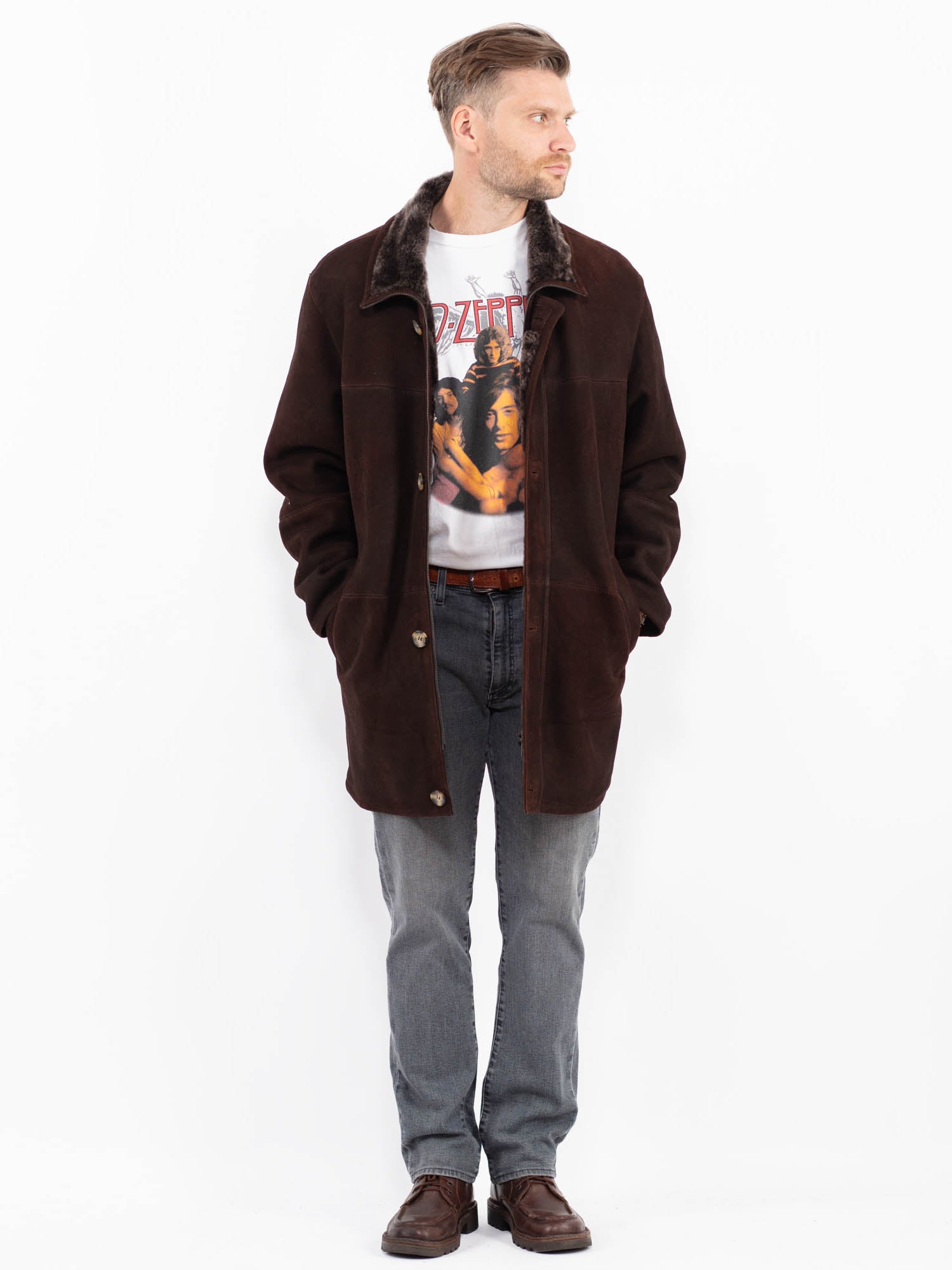 Vintage 90's Men Sheepskin Coat in Brown by Northern Grip