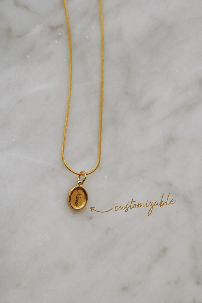 THE MINI OVAL NECKLACE (CUSTOM ENGRAVING, TARNISH-FREE, WATERPROOF, 18 by RAËLIV