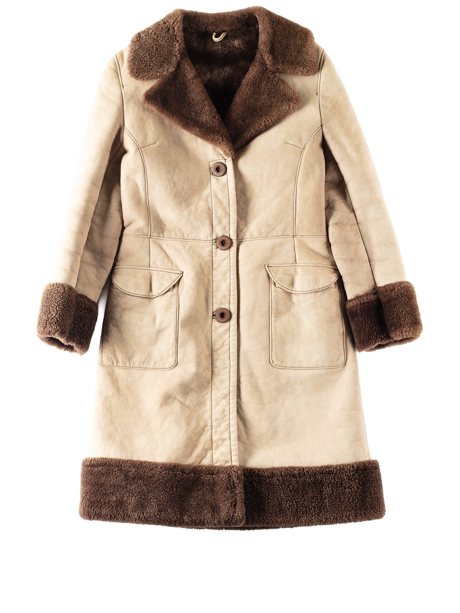 Vintage 70's Women Sheepskin Penny Lane Coat in Beige by Northern Grip