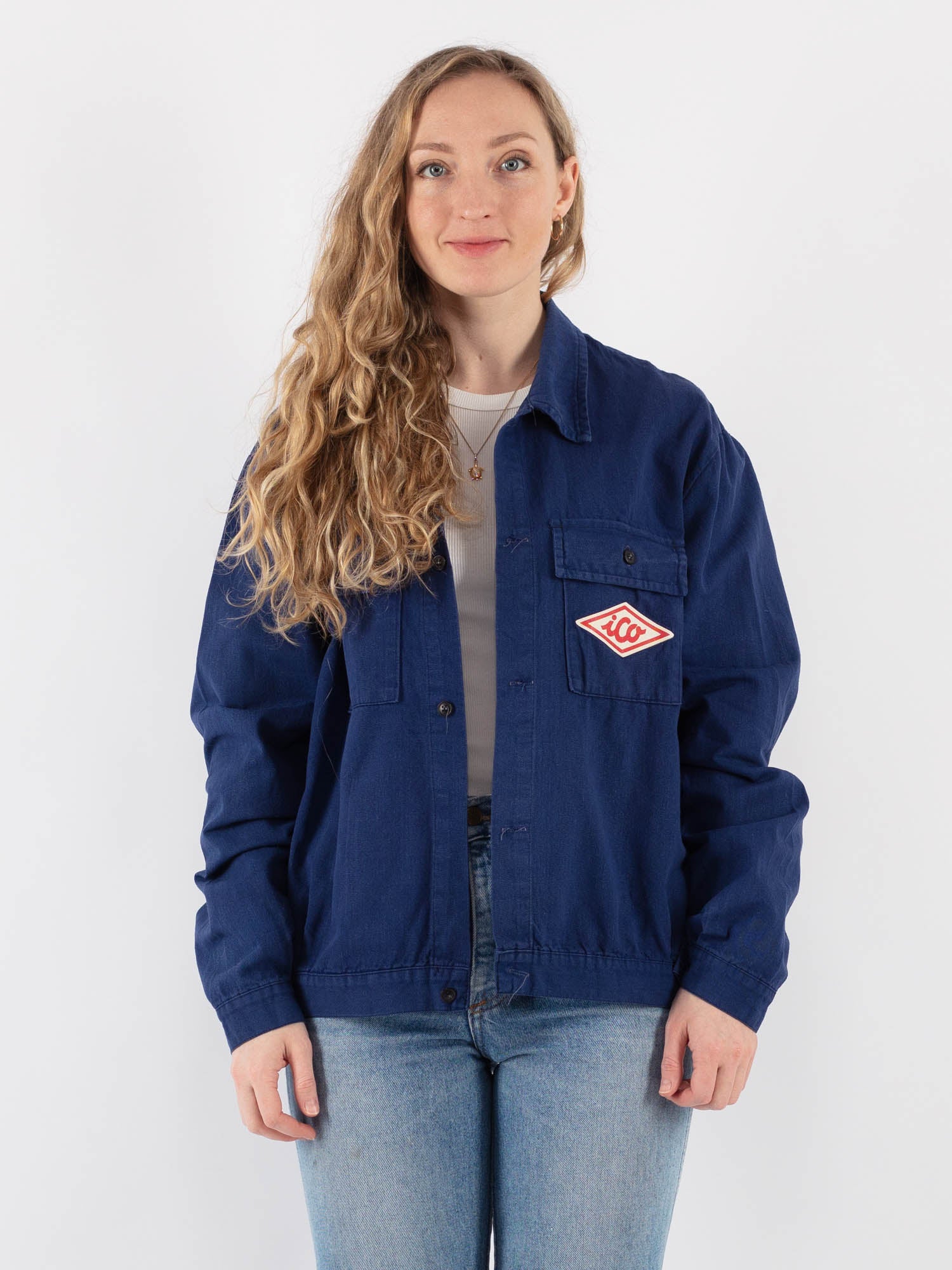 Vintage 70's Women Cropped Italian Work Jacket in Blue by Northern Grip