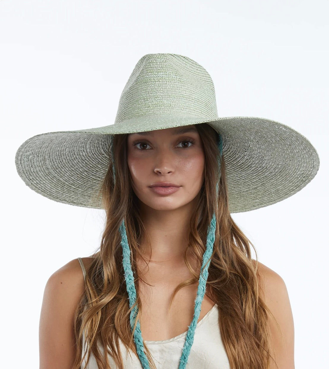 Wyeth Brie Wide Brim Wheat Straw Hat in Sage by Sierra Deene