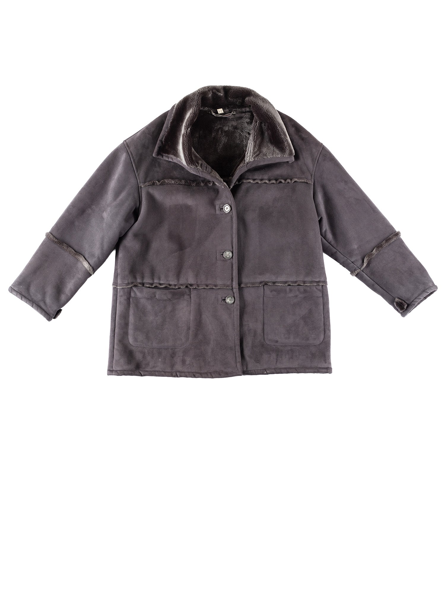 Vintage 90's Women Faux Sheepskin Coat in Gray by Northern Grip