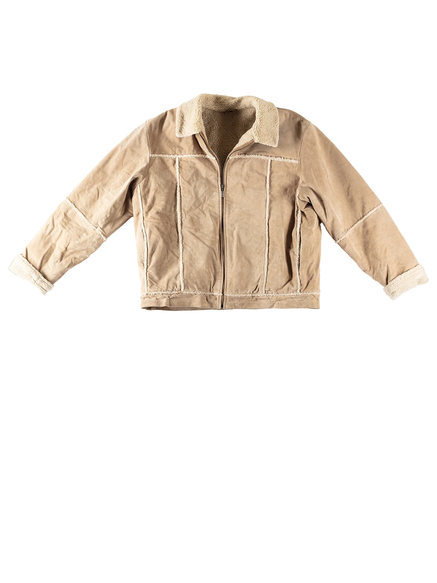 Vintage 90's Men Faux Sheepskin Jacket in Beige by Northern Grip