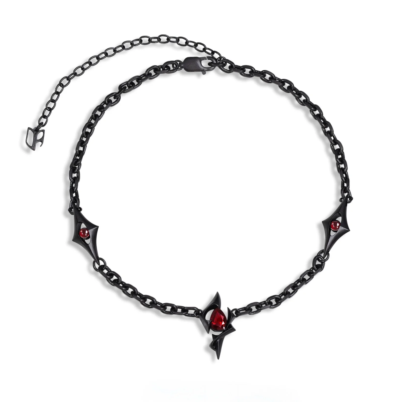Inferno Necklace | Matte Black Silver & Garnet by Outsider Artist