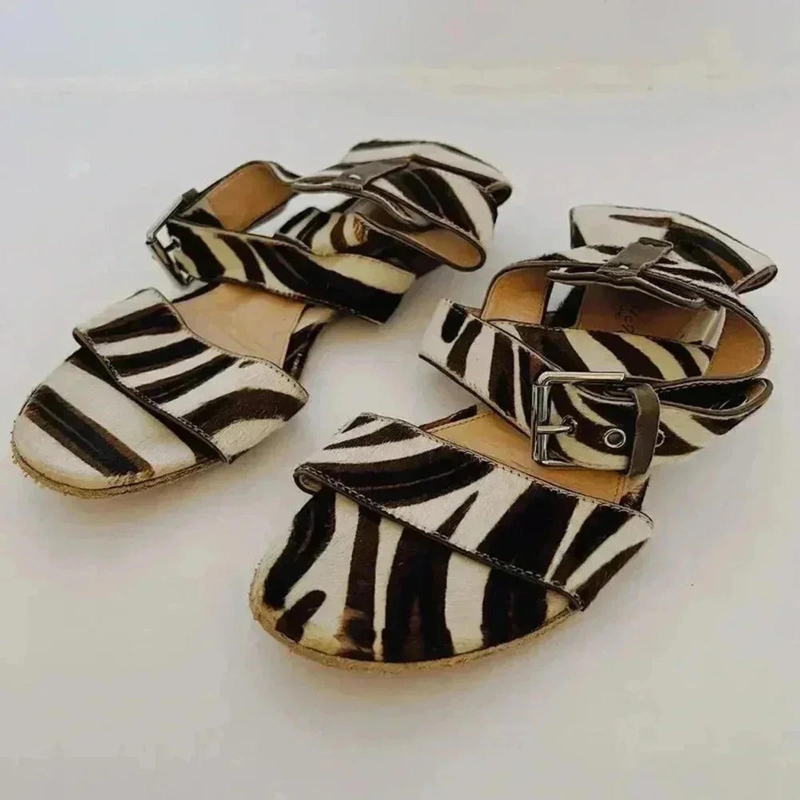 Gianvito Rossi Vintage Zebra Print Leather Cowhide Strappy Sandals Siz by Hot Girl Secondhand
