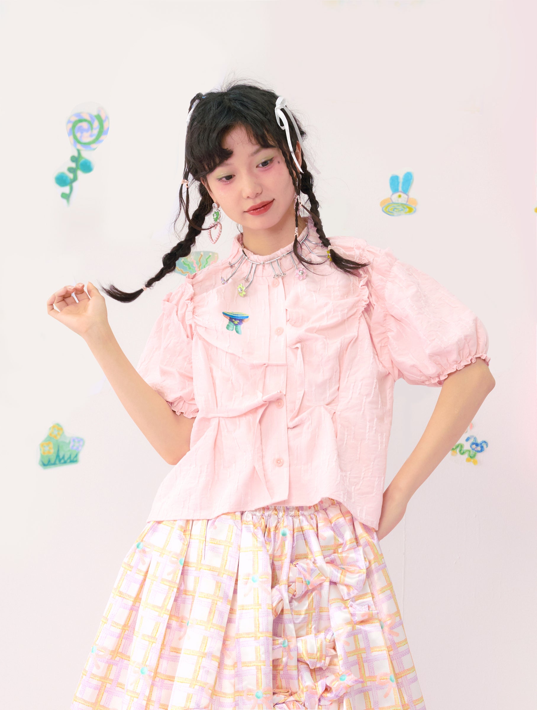 Harajuku Shirt Placket Colorful Asymmetric Shirt - HELPHELP by Land Decora