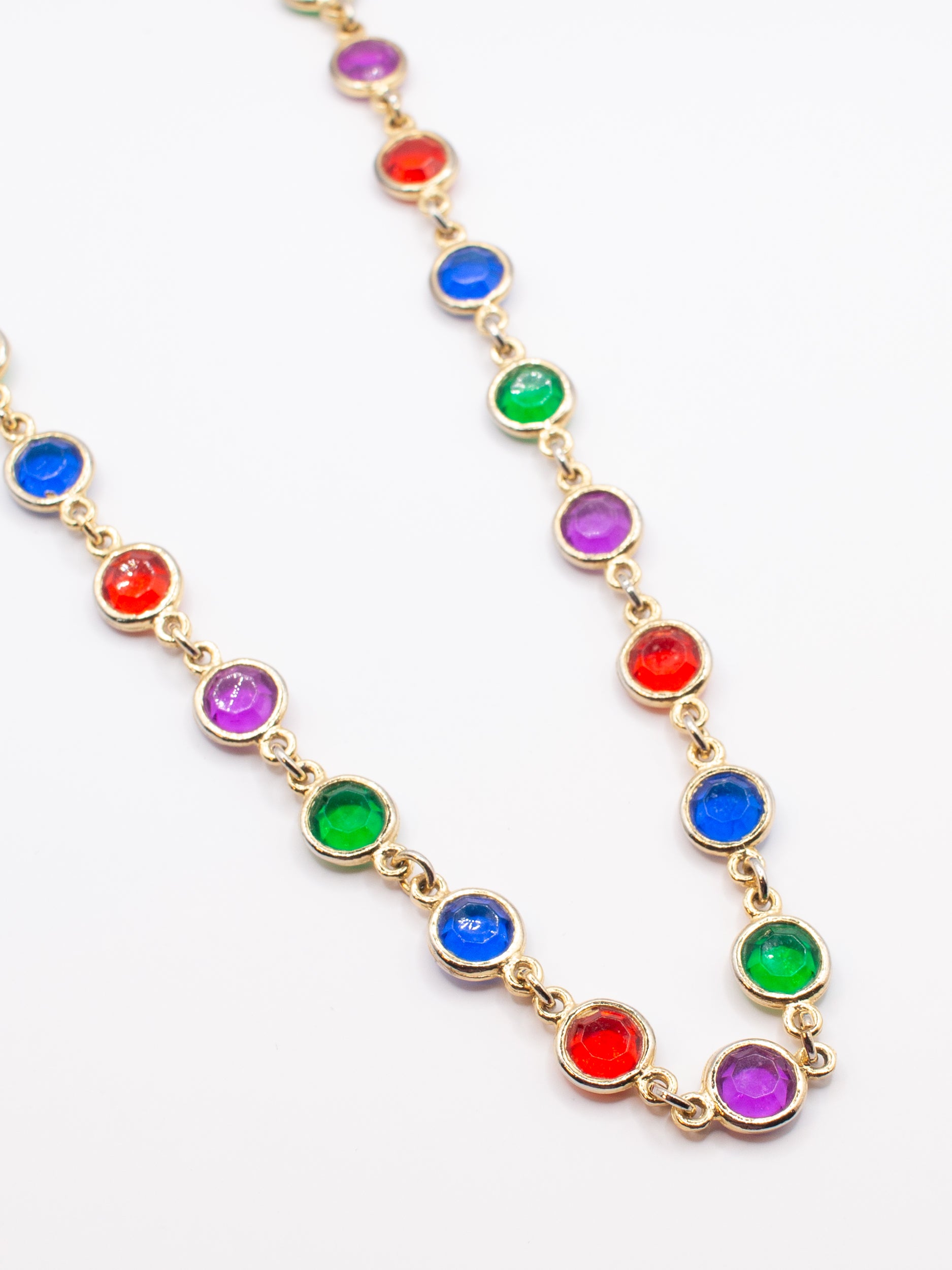 Vintage 90's Multicolor Glass Necklace Gold Tone by Northern Grip