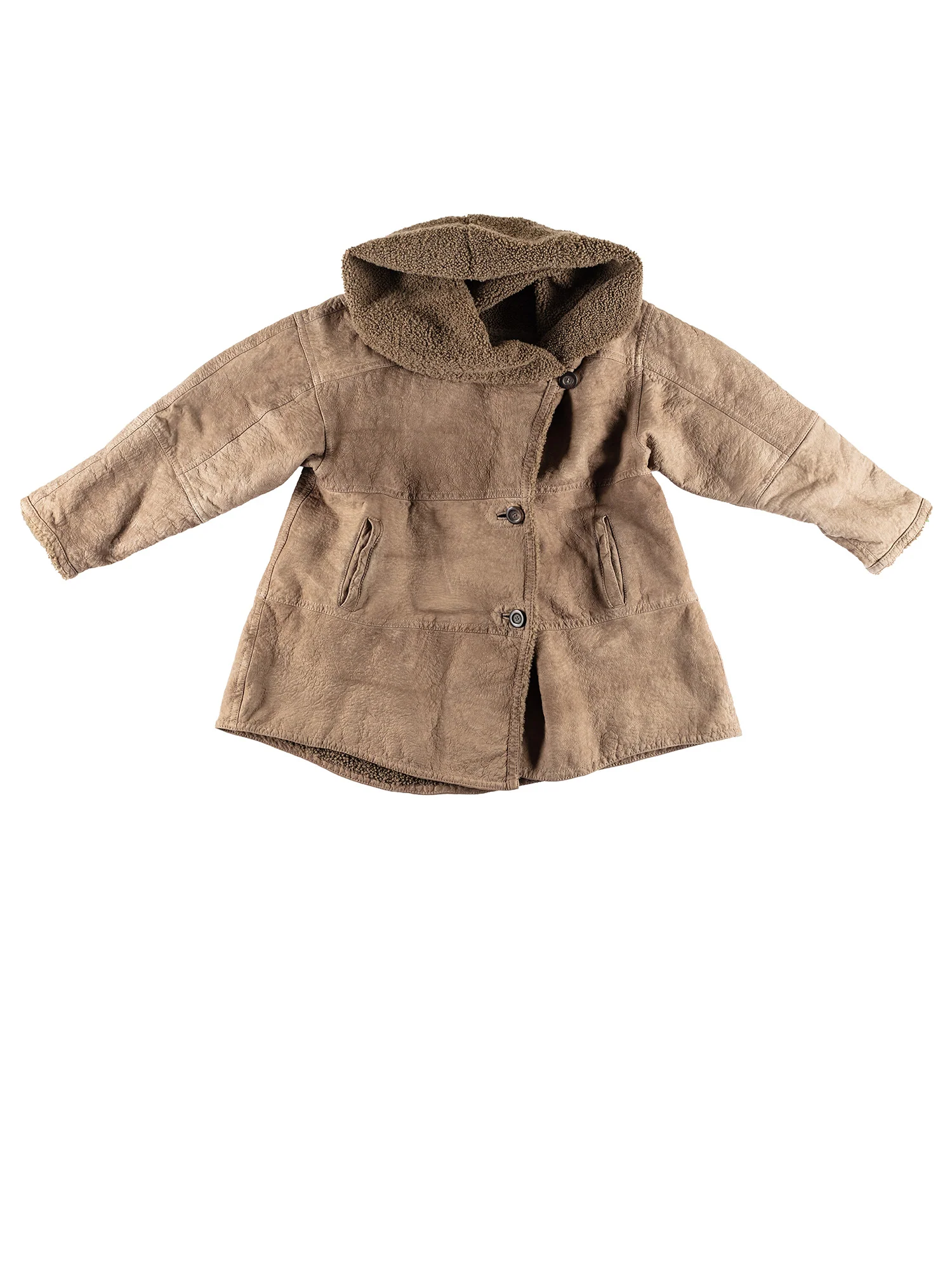 Vintage 80's Women Hooded Sheepskin Coat in Brown by Northern Grip