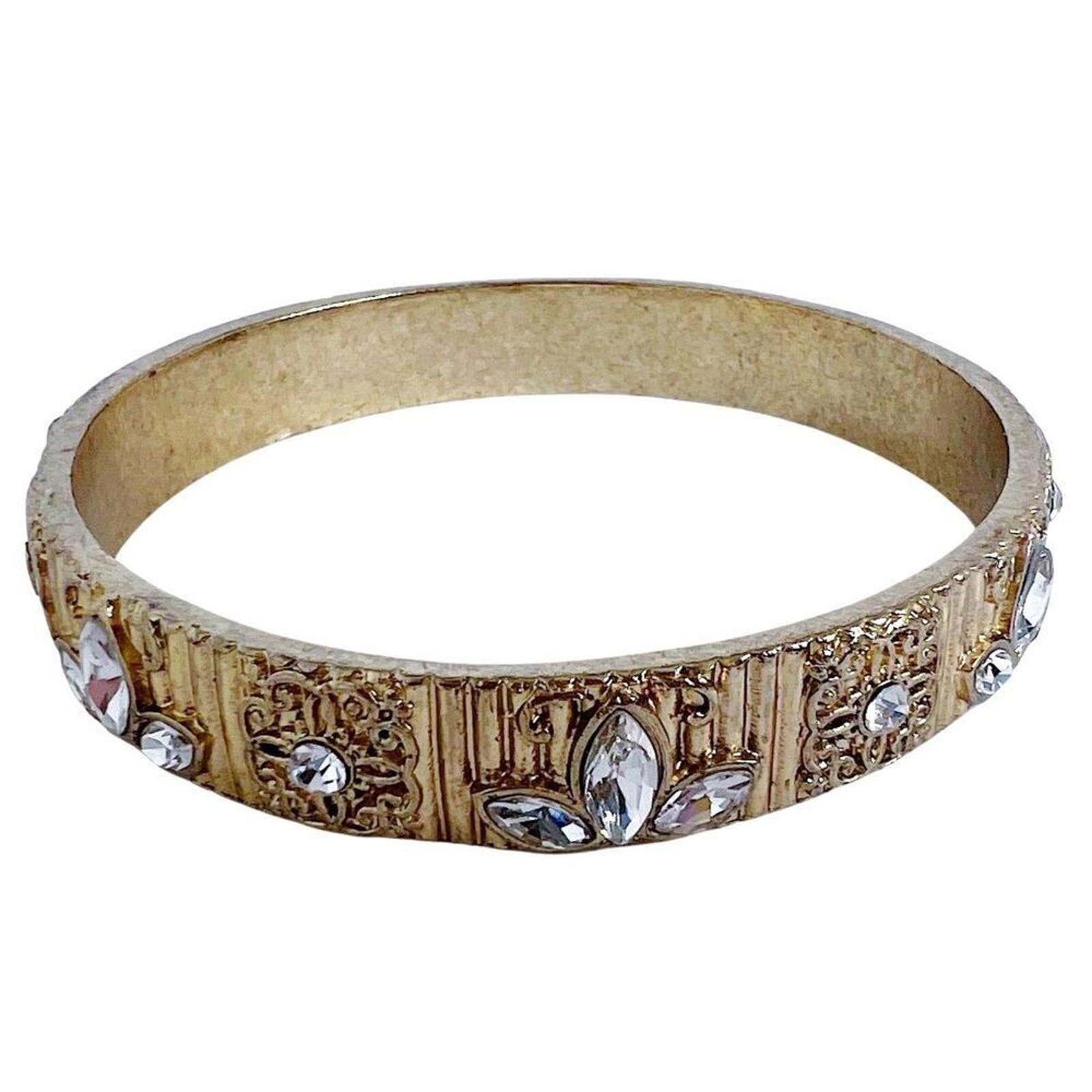 Gold Embossed Bracelet Bangle Rhinestone Flowers Boho Chic Bohemian by Hot Girl Secondhand