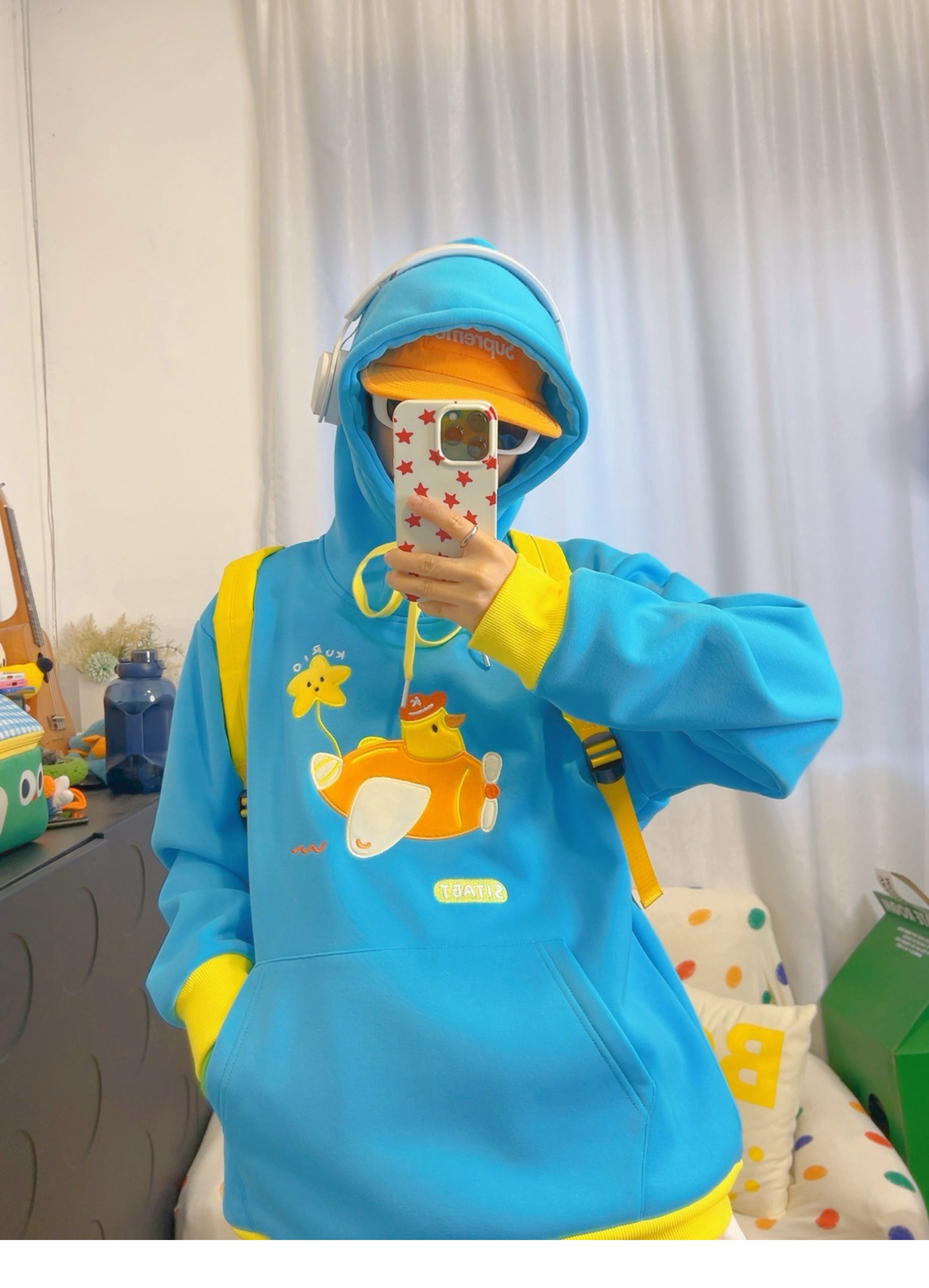 Kawaii Blue Embroidered Hoodie - KURIOSITAET by Land Decora