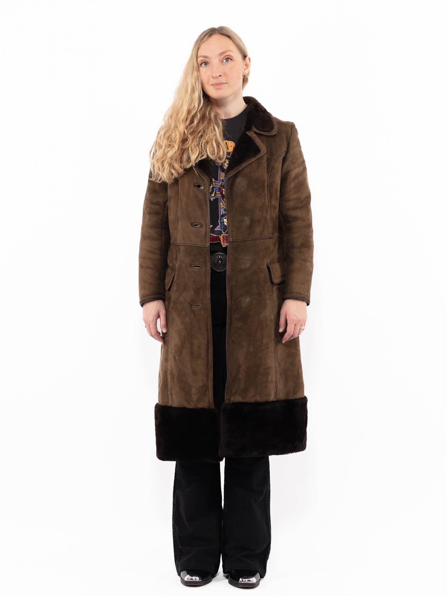 Vintage 70's Women Sheepskin Coat in Brown by Northern Grip