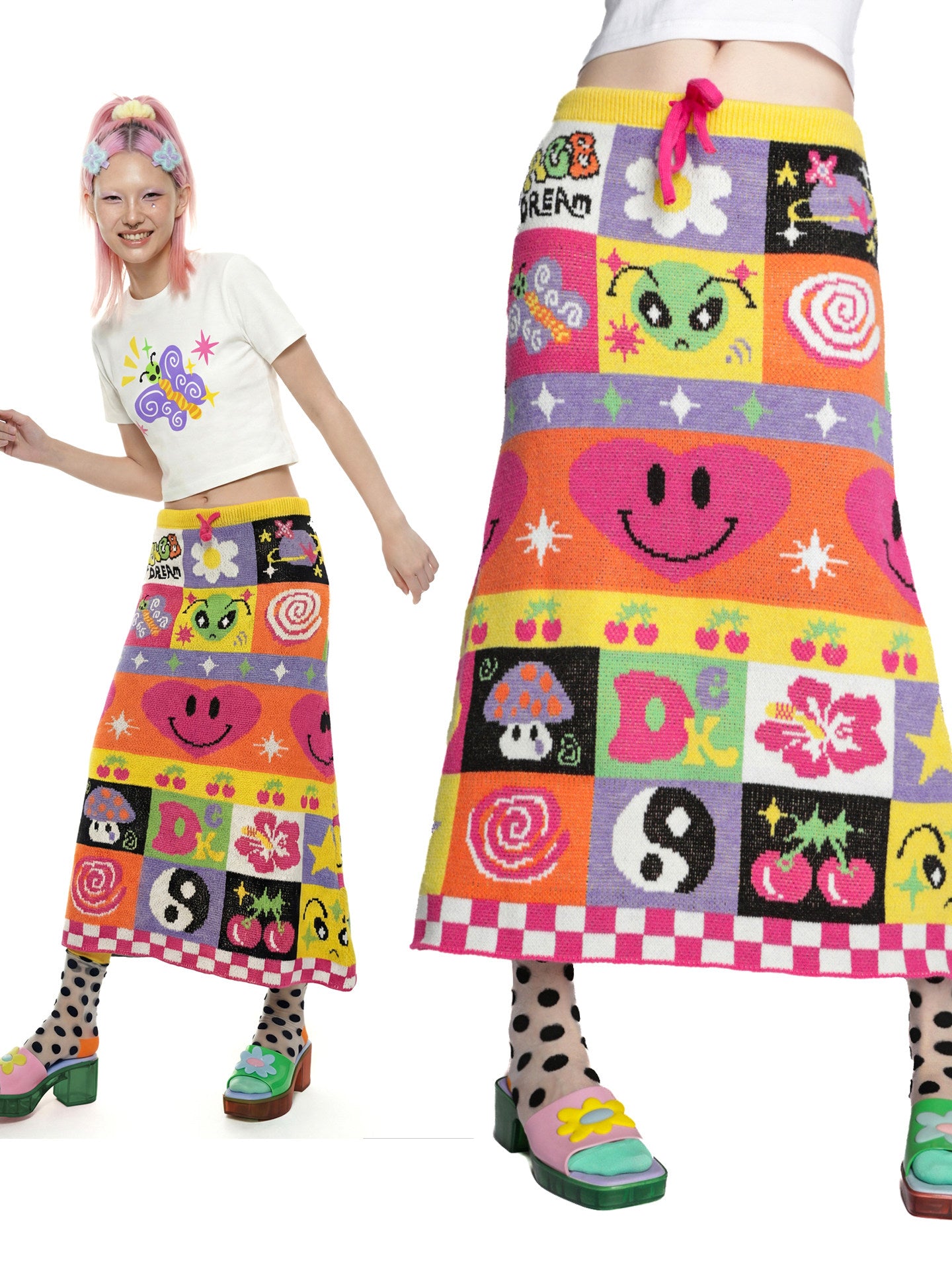 Decora Rainbow Knit Elastic Skirt - DeadEndKids by Land Decora