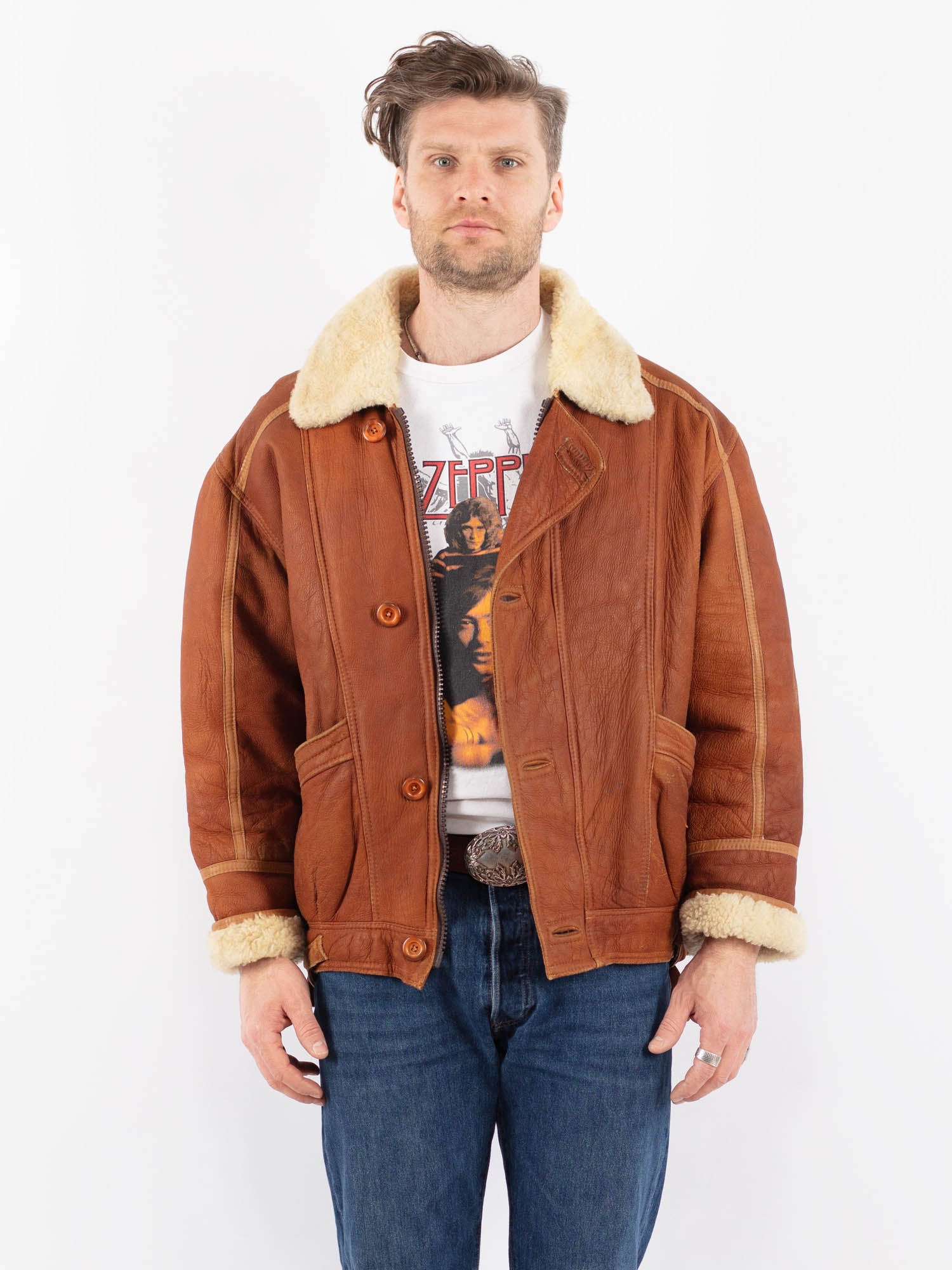 Vintage 90's Men Sheepskin Jacket in Brown by Northern Grip