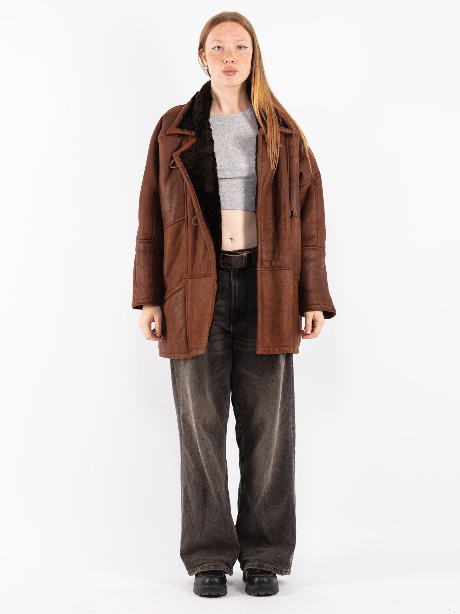 Vintage 80's Women Sheepskin Coat in Brown by Northern Grip