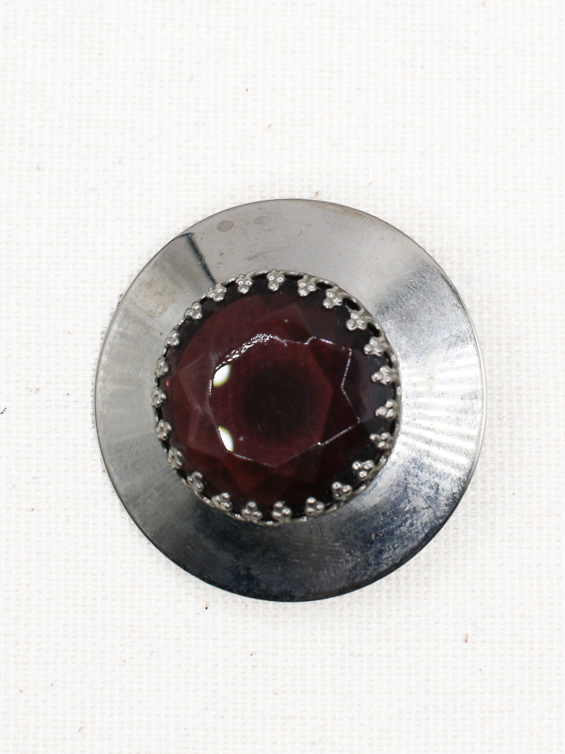 Vintage 80's Silver Tone Burgundy Glass Brooch by Northern Grip
