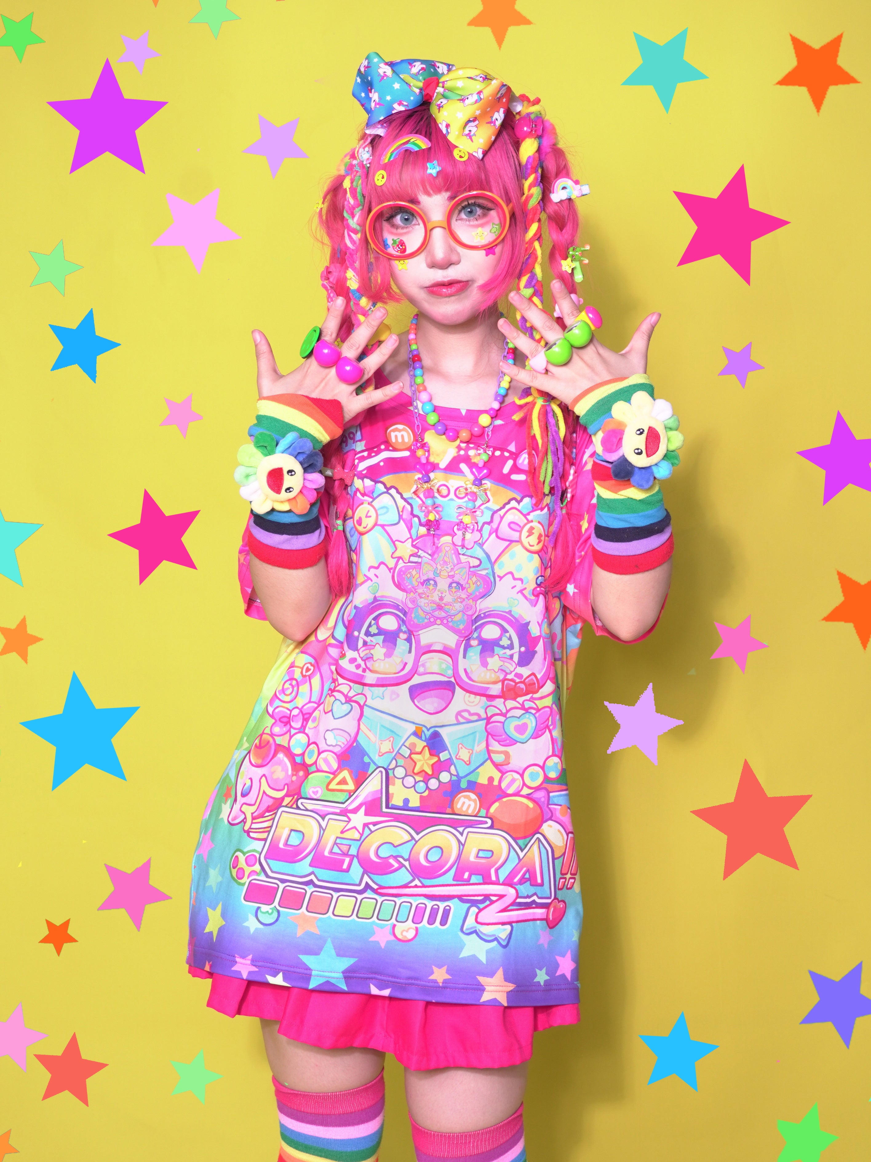 Dream Bubble Decora Rainbow Cat Print Modal T-Shirt by Land Decora