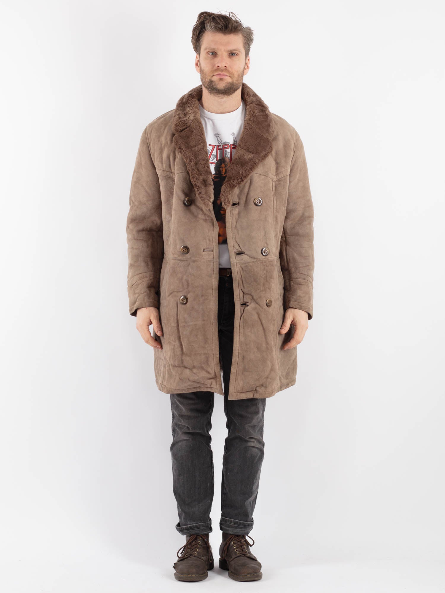 Vintage 70's Men Sheepskin Coat in Beige by Northern Grip