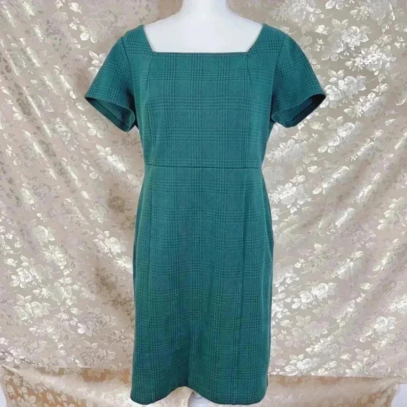 Ann Taylor Petite Green Houndstooth Sheath Dress Office Women's Size 1 by Hot Girl Secondhand