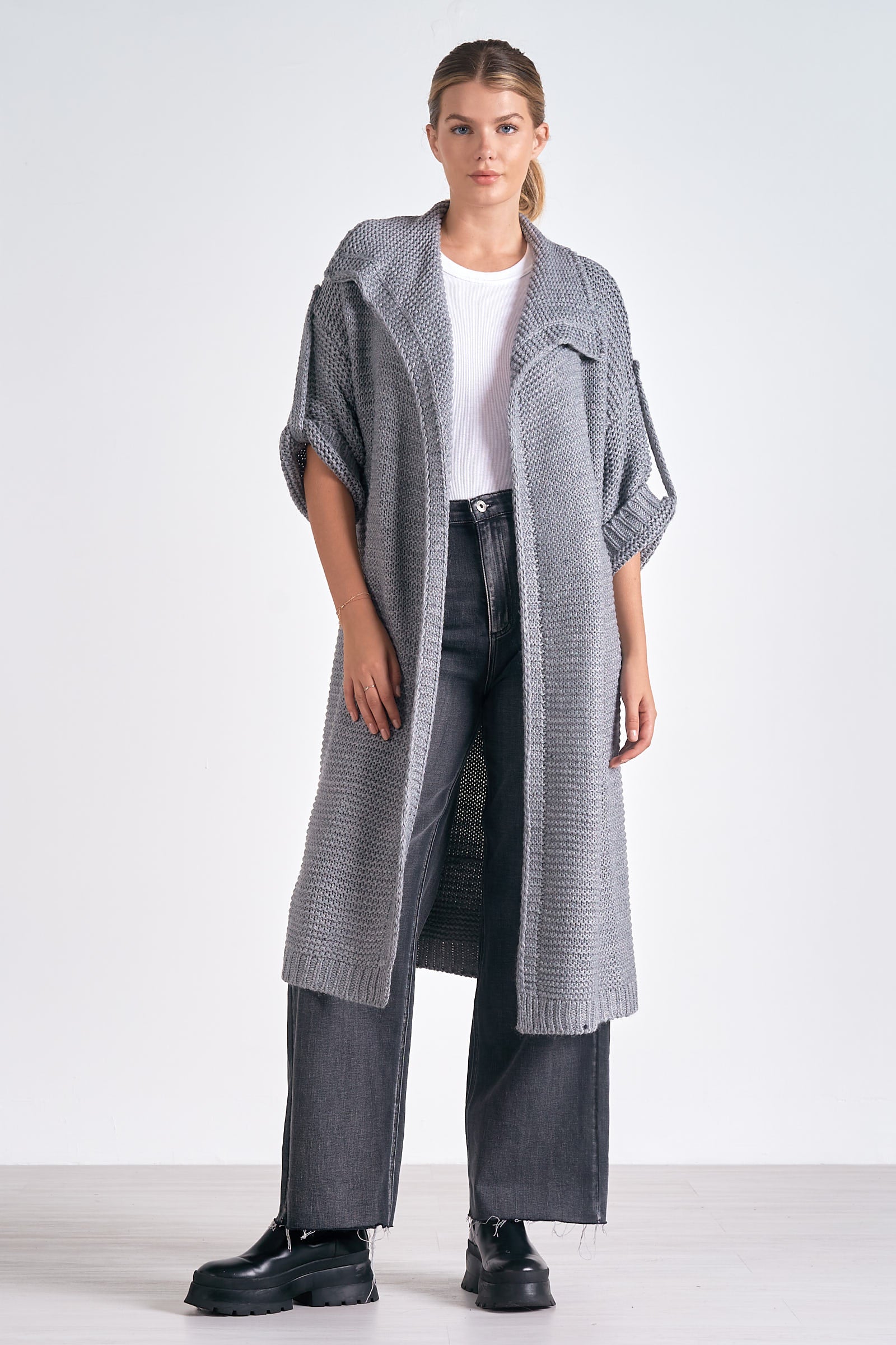 3/4 Sleeve Cozy Cardigan Sweater in Charcoal by Sierra Deene