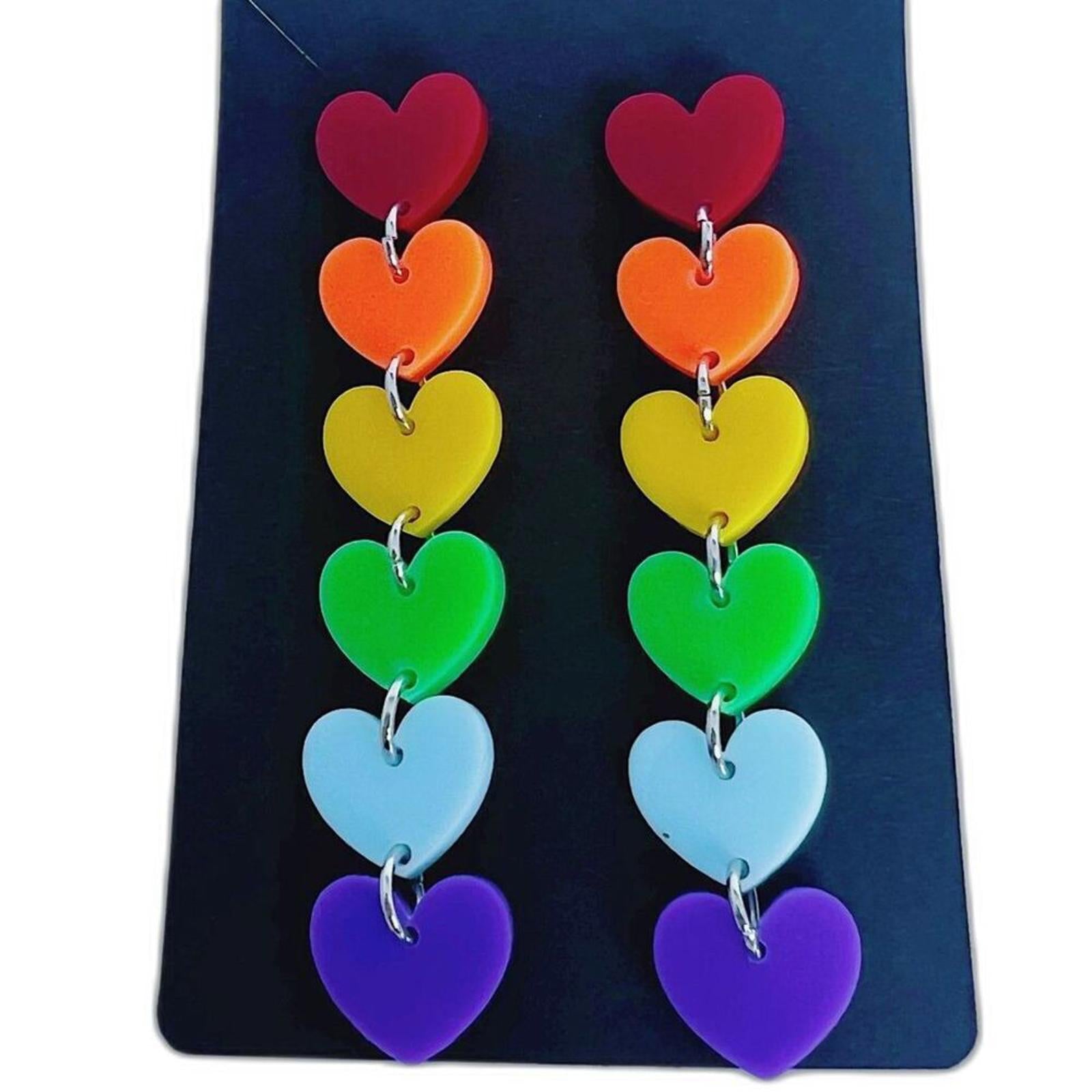 Rainbow Heart Earrings Pride Drop Dangling Earrings LGBTQ+ by Hot Girl Secondhand