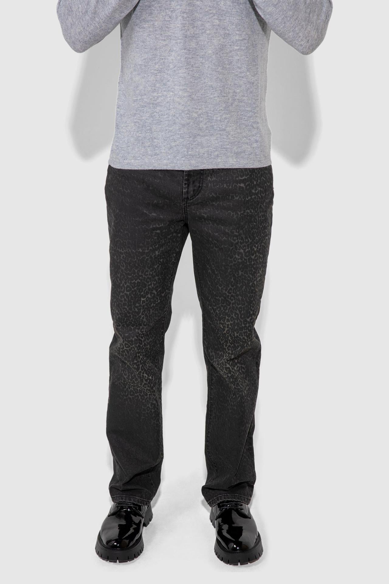 Caine Flocked Leopard Stretch Straight Leg Jean by MONFRERE