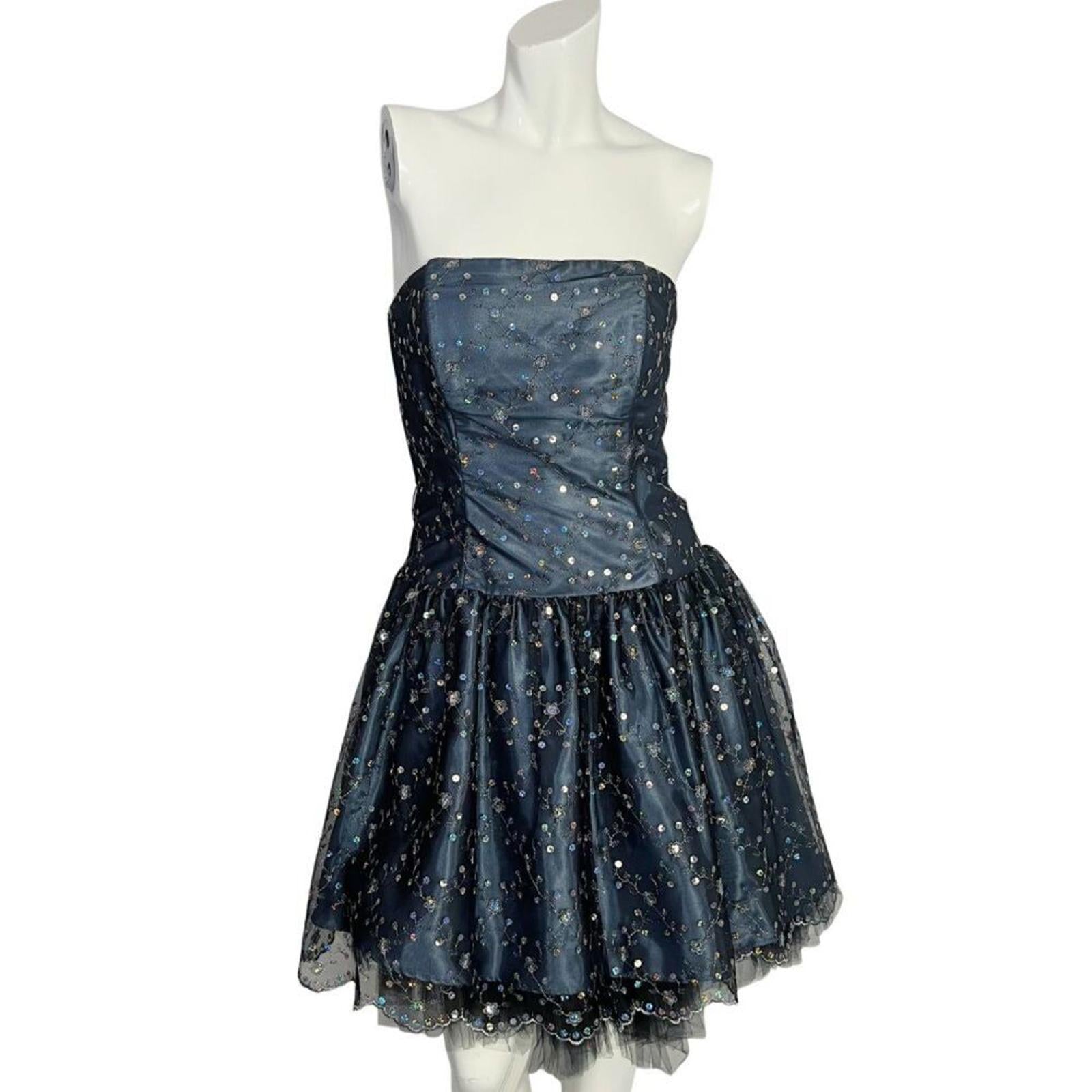 Jessica McClintock Strapless Midnight Blue Dress Sequined Whimsigoth S by Hot Girl Secondhand